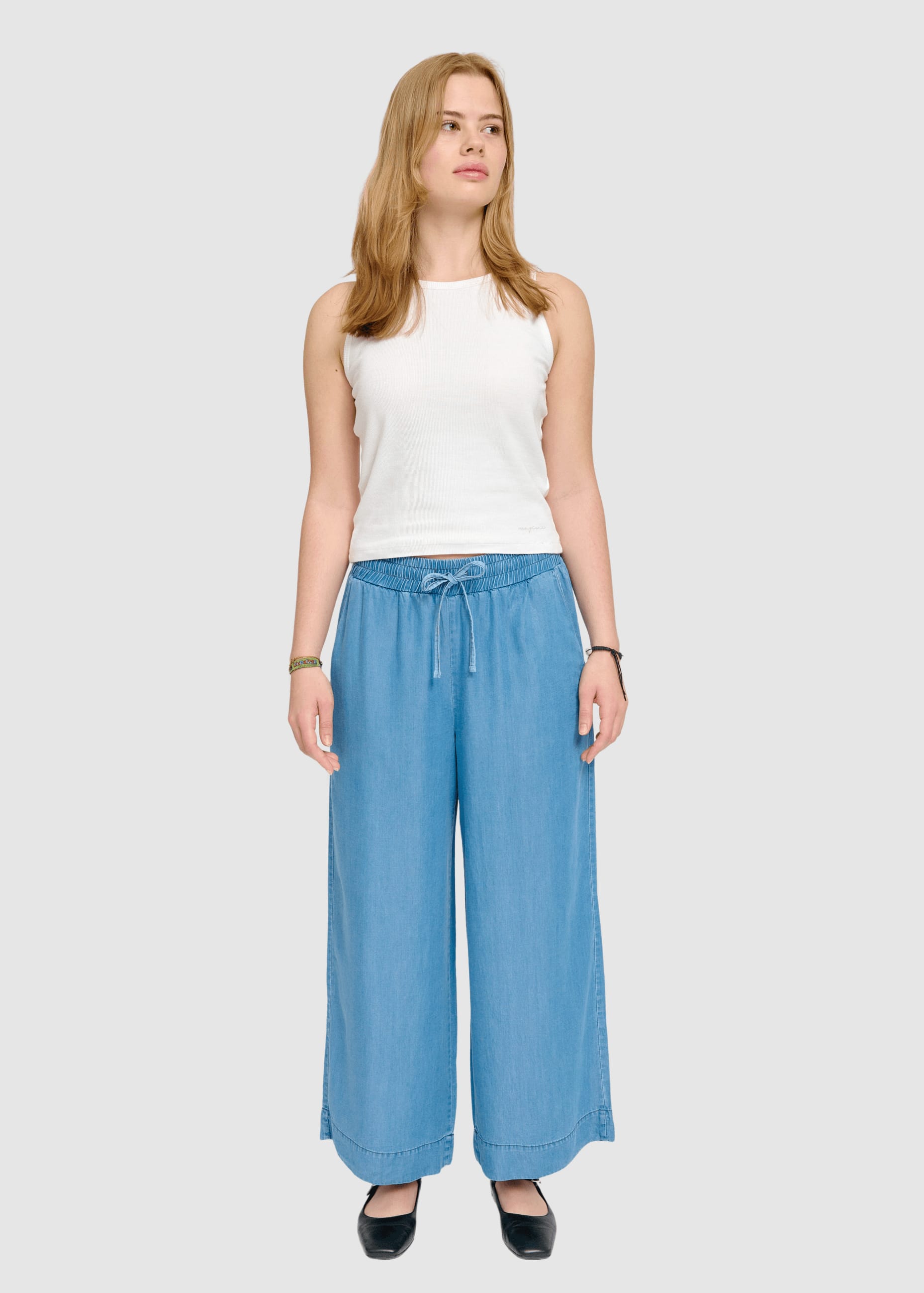 Wide Leg Tencel Pants Elastic Dark Blue Wash