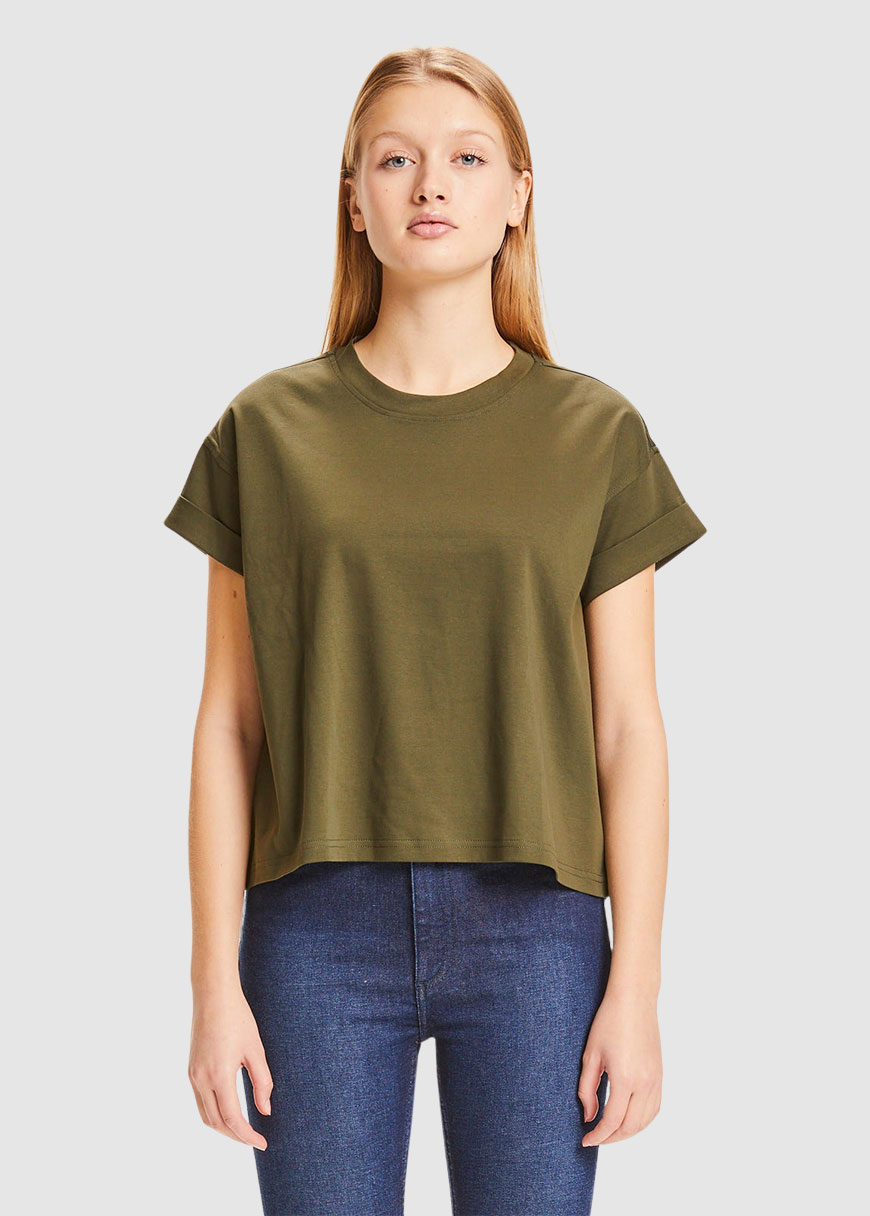 knowledge-cotton-apparel-violet-loose-roll-up-t-shirt_AW21-KCA-100022-1090-Forrest-Night_1 Violet Loose Roll Up T-Shirt