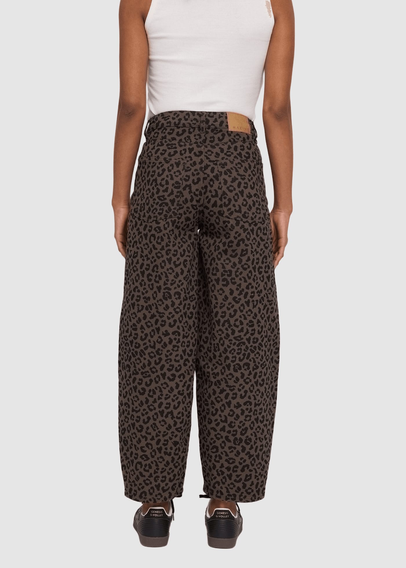 Printed Barrel Leg Denim Pants Chocolate Brown Printed