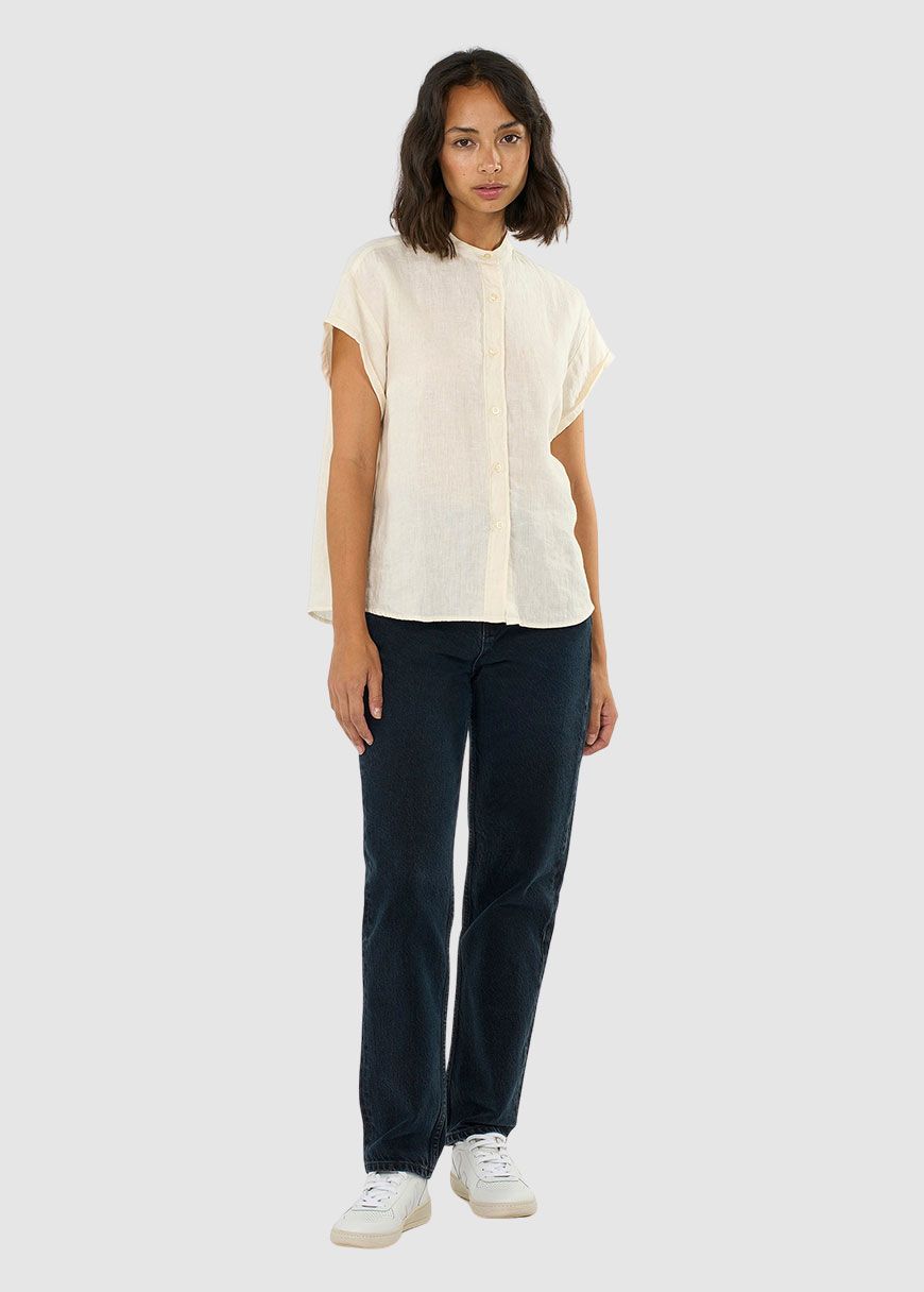 Collar Stand Short Sleeve Linen Shirt Collar Stand Short Sleeve Linen Shirt