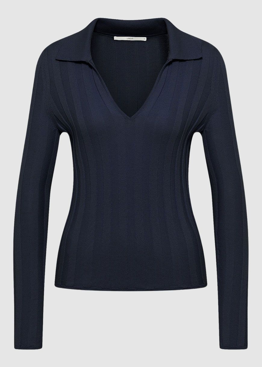 Rippenpullover mit Polo-Kragen