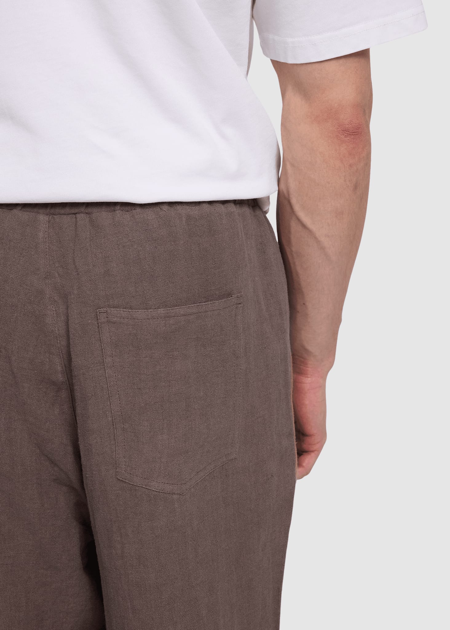 Linen Pull-On Pants Grey Brown Linen Pull-On Pants Grey Brown