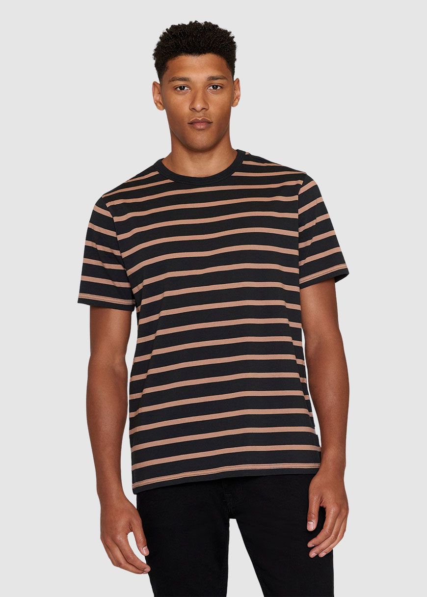 Regular Short Sleeve Cotton Striped O-Neck T-Shirt