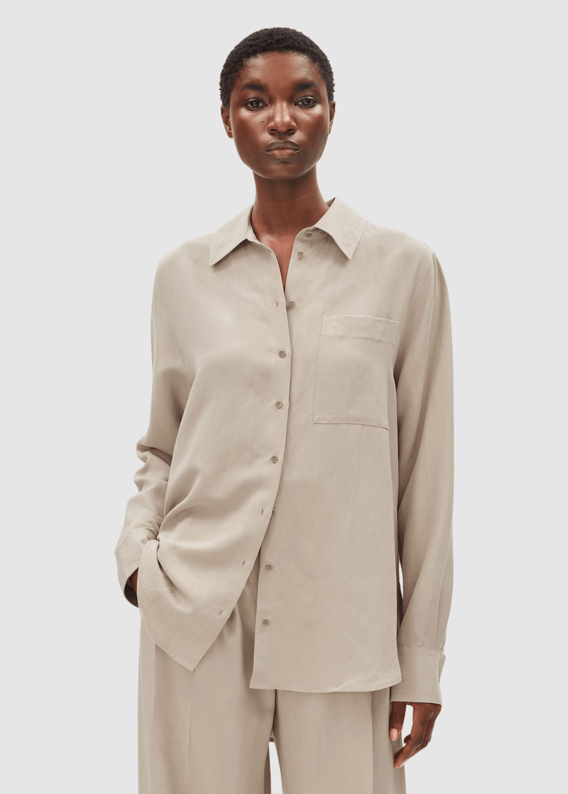 Linen Blend Shirt Blouse Sandstone