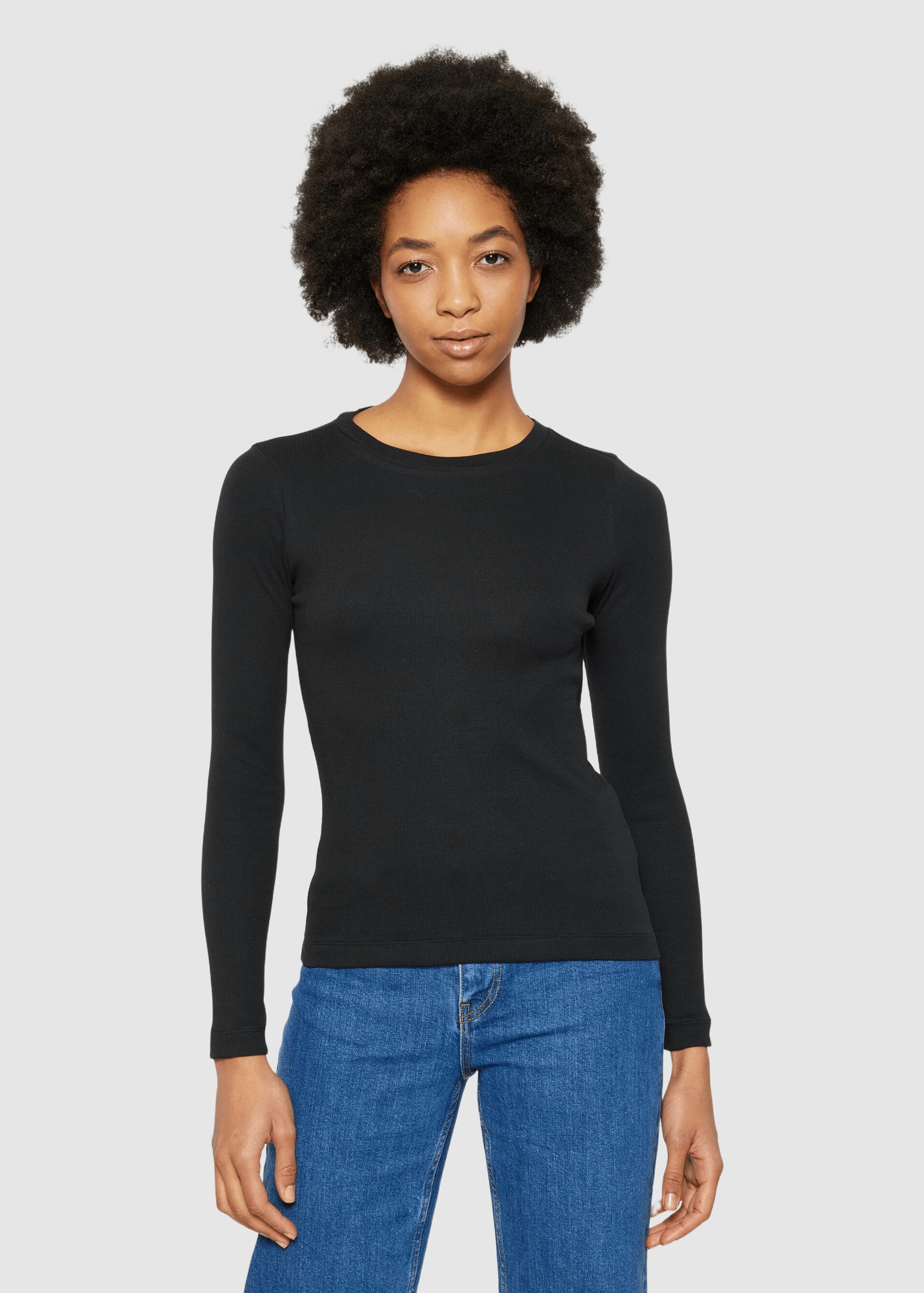 Rib Long Sleeve T-Shirt Black Jet