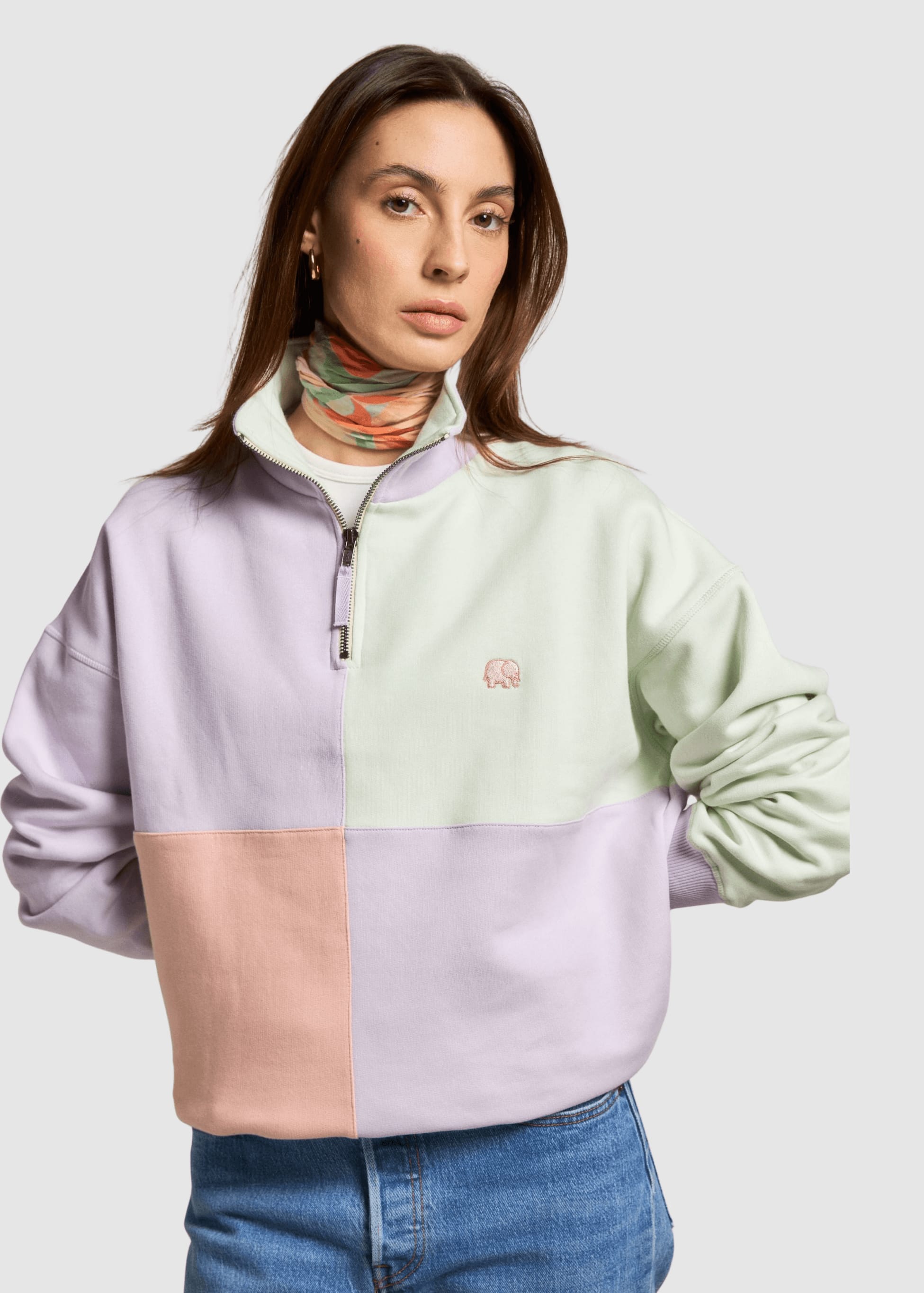 Women's Oversized Color Block Half Zip Sweater Lavender Purple