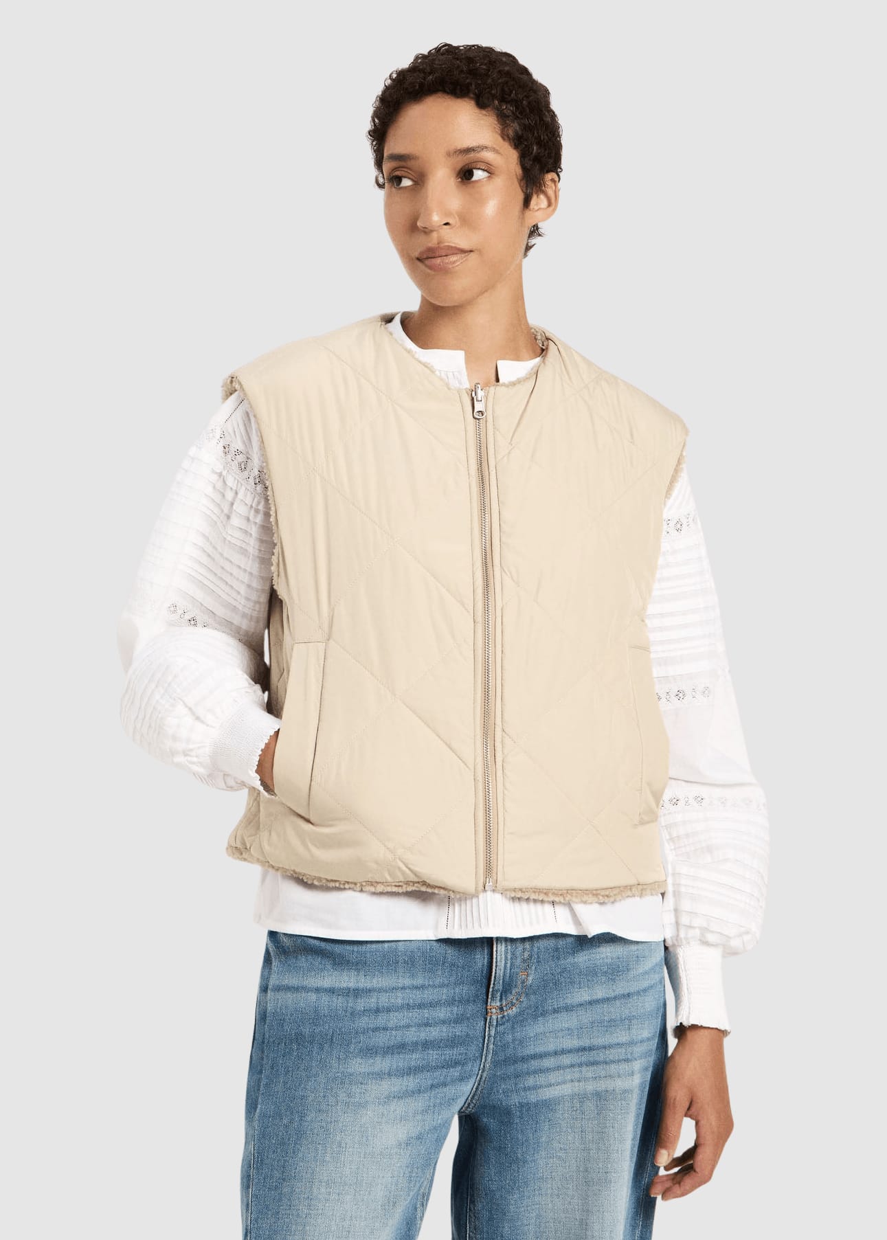 Wende Weste Grs White Pepper