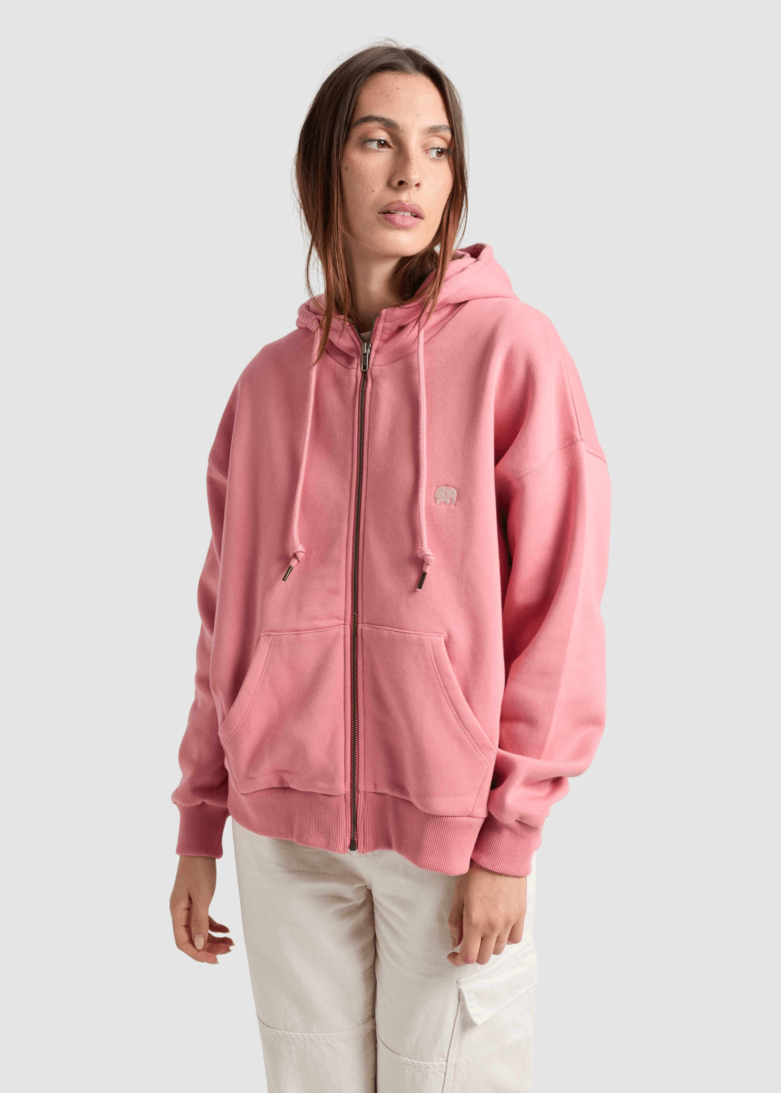 Women's Organic Essential Oversized Zip Hoodie Rossette Pink