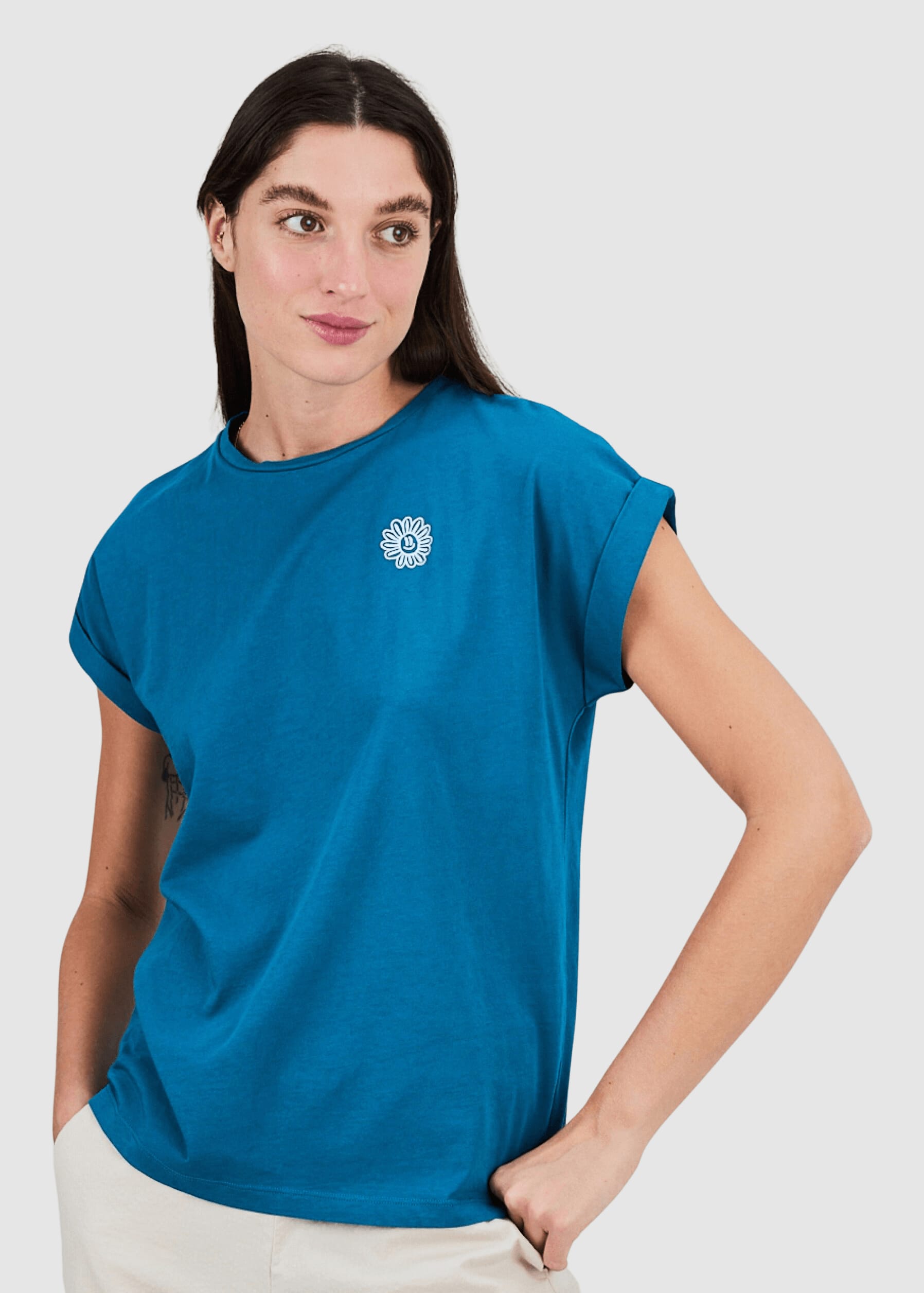 Asis Percales Daisy Scoop Tee Blue