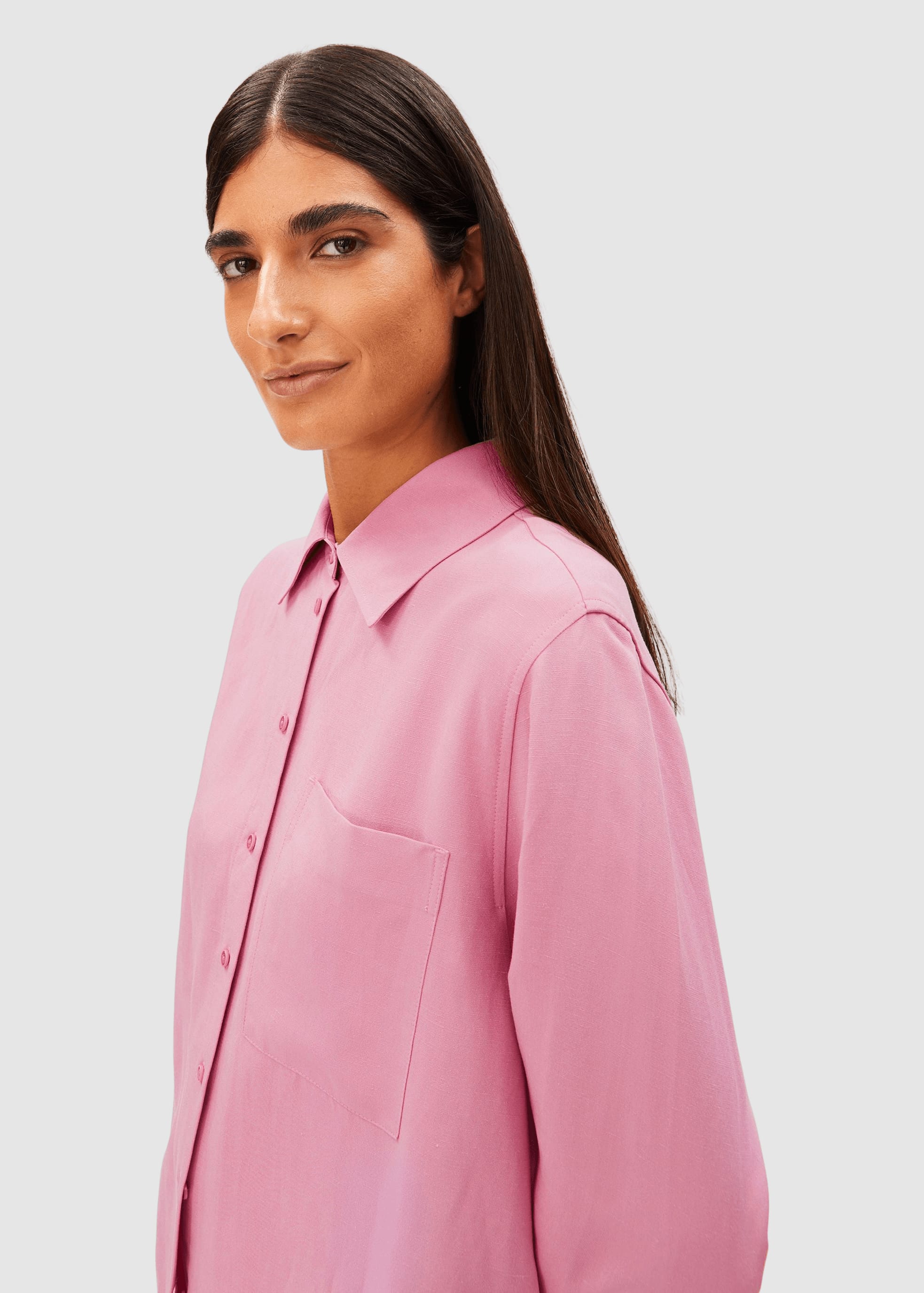 Linen Blend Shirt Blouse Washed Berry