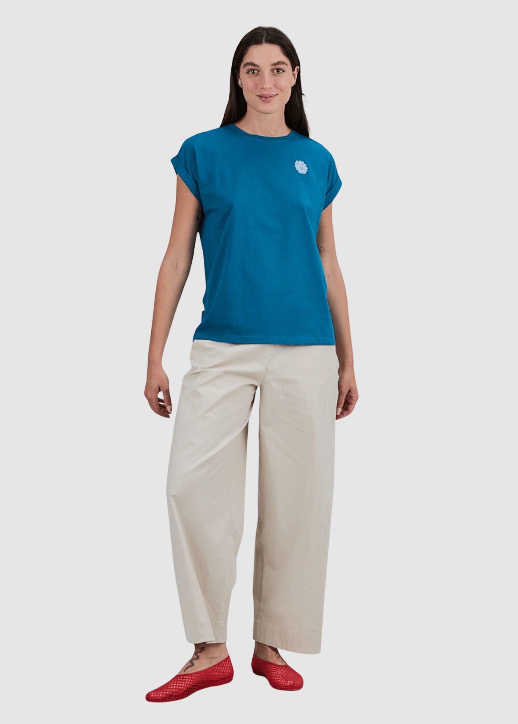 Asis Percales Daisy Scoop Tee Blue