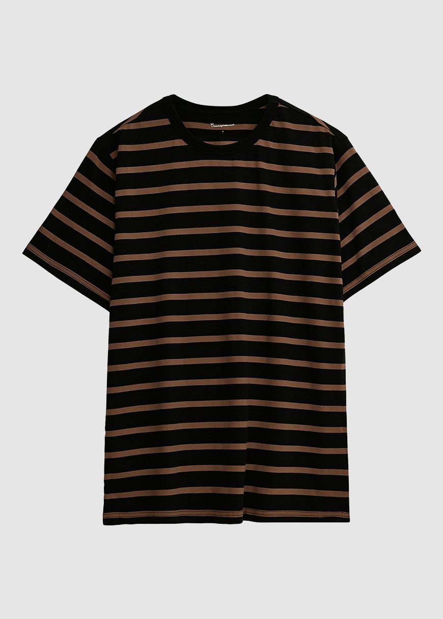 Regular Short Sleeve Cotton Striped O-Neck T-Shirt