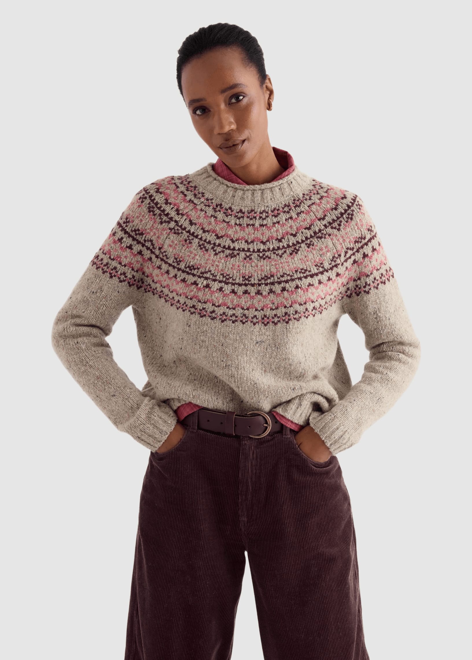 Port Kinnis Jumper Merino Shingle Bay Dark Rose Mix