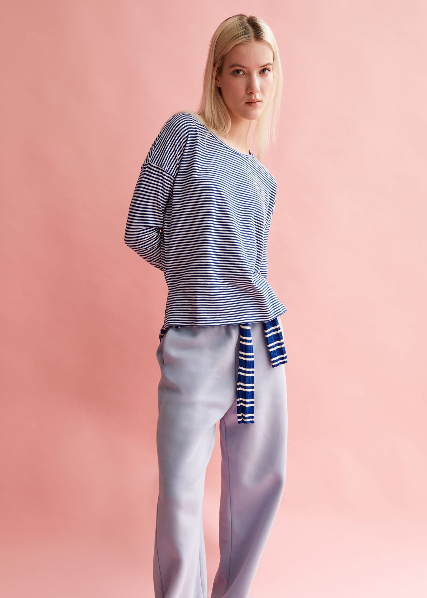 Xianaa Stripe Longsleeve Oatmilk-Dynamo Blue