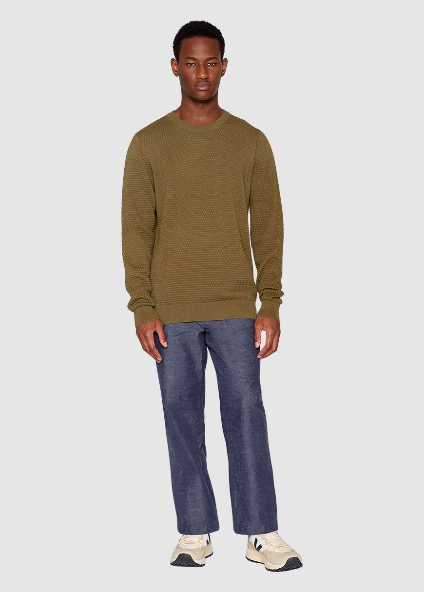knowledge_cotton_apparel_vagn_regular_bubble_knit_crew_neck_AW_25_KCA_1080067_1068_Burned_Olive_3_908df76319 Vagn Regular Bubble Knit Crew Neck