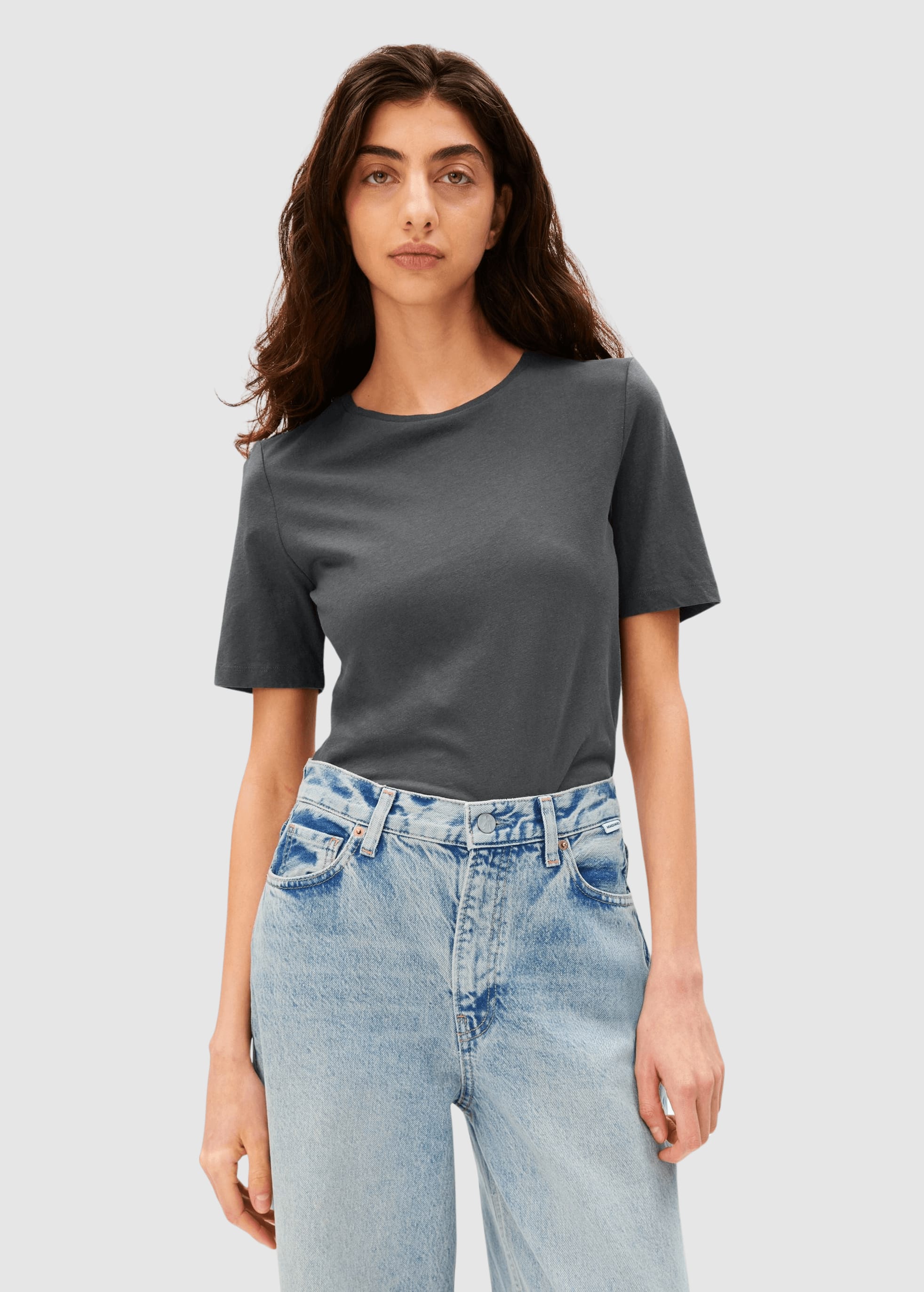 Lualaa Linen Blend T-Shirt Space Steel