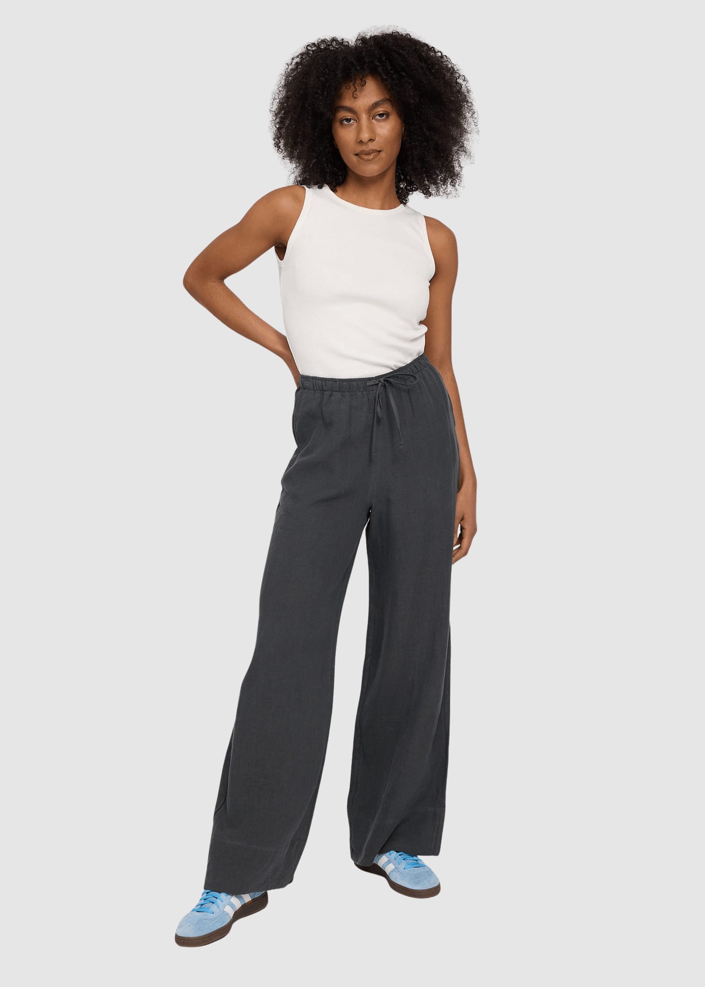 Drawstring Linen Pants Anthra