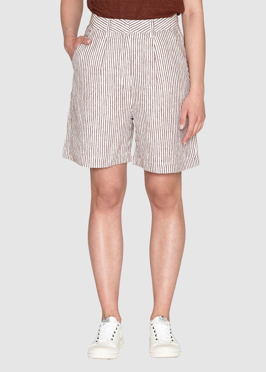 Posey Wide High-Rise Striped Linen Shorts