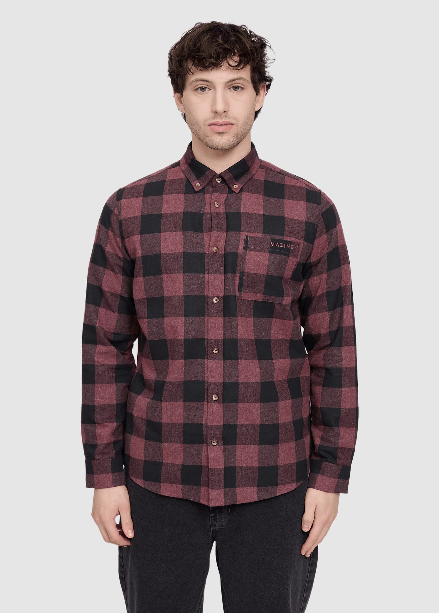 Checked Flannel Shirt Eggplant Black Melange