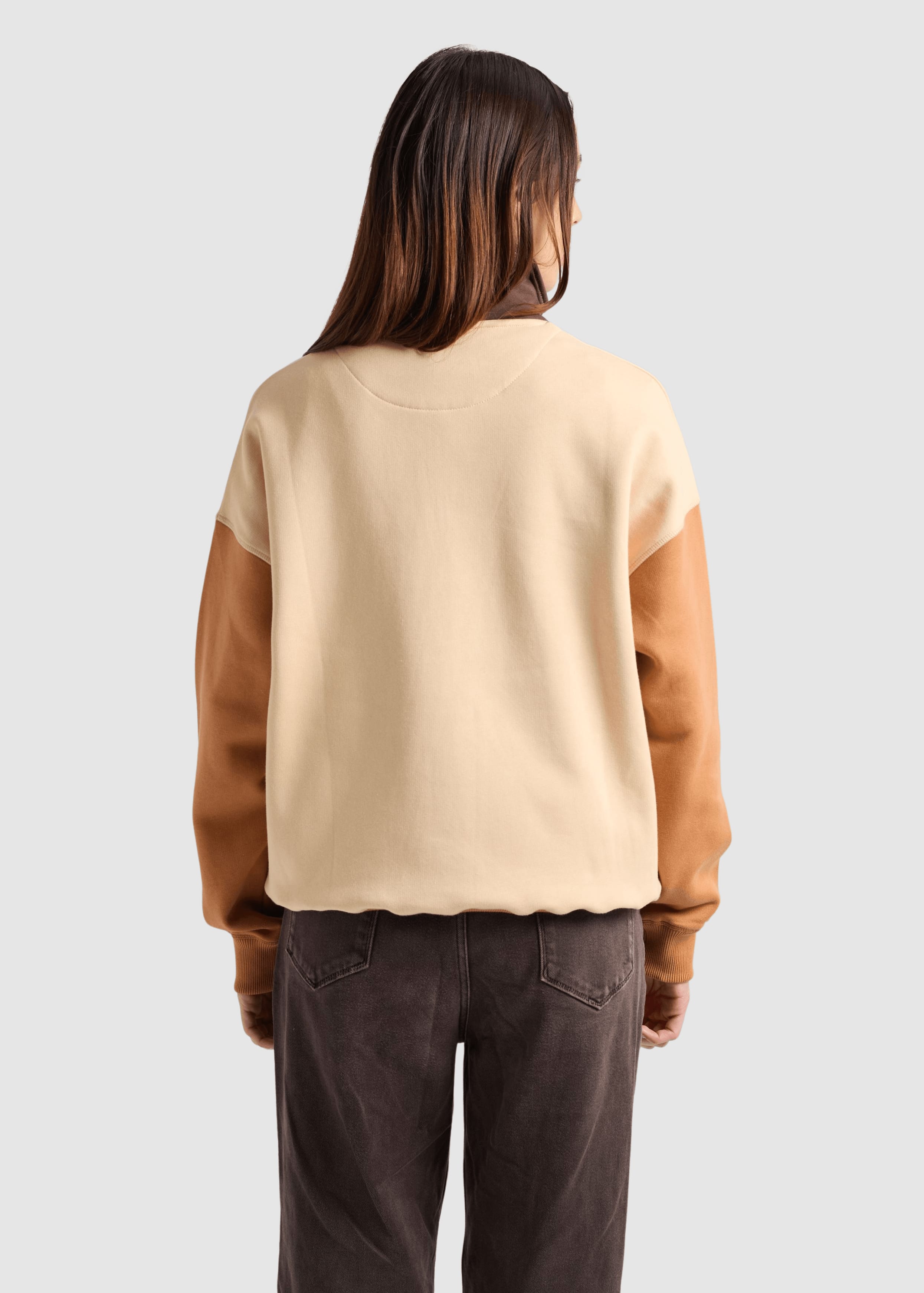trendsplant-women-s-color-block-quarter-zip-sweatshirt-gray-sand-brown-3.jpeg Women's Color Block Quarter Zip Sweatshirt Gray Sand Brown
