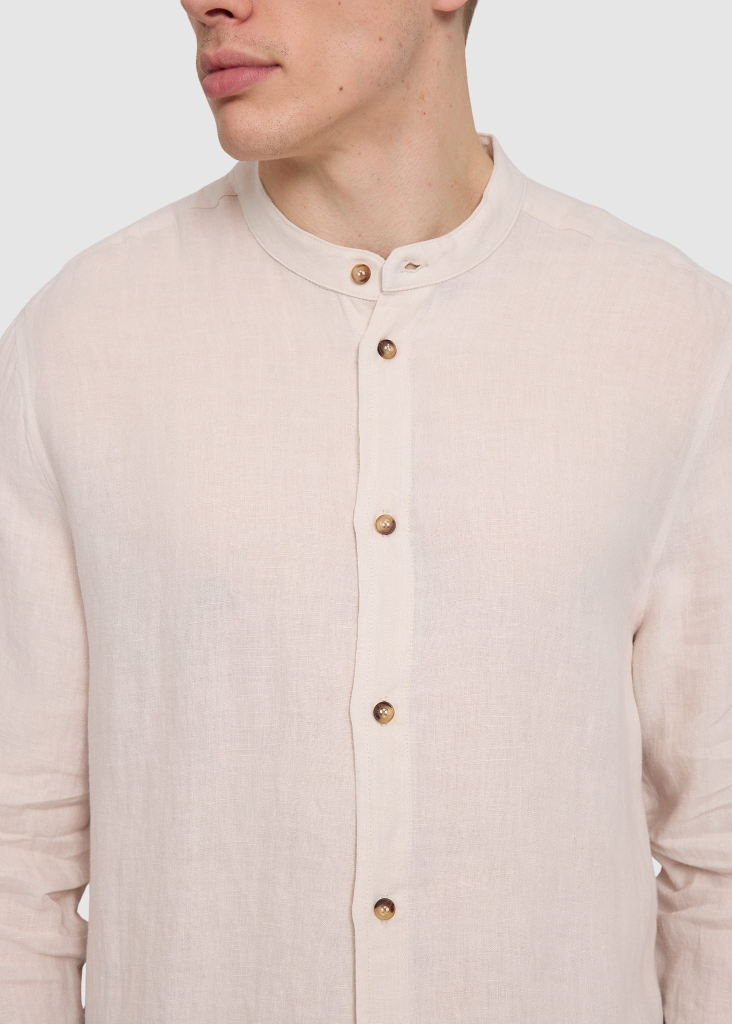 Stand Collar Linen Shirt Moon