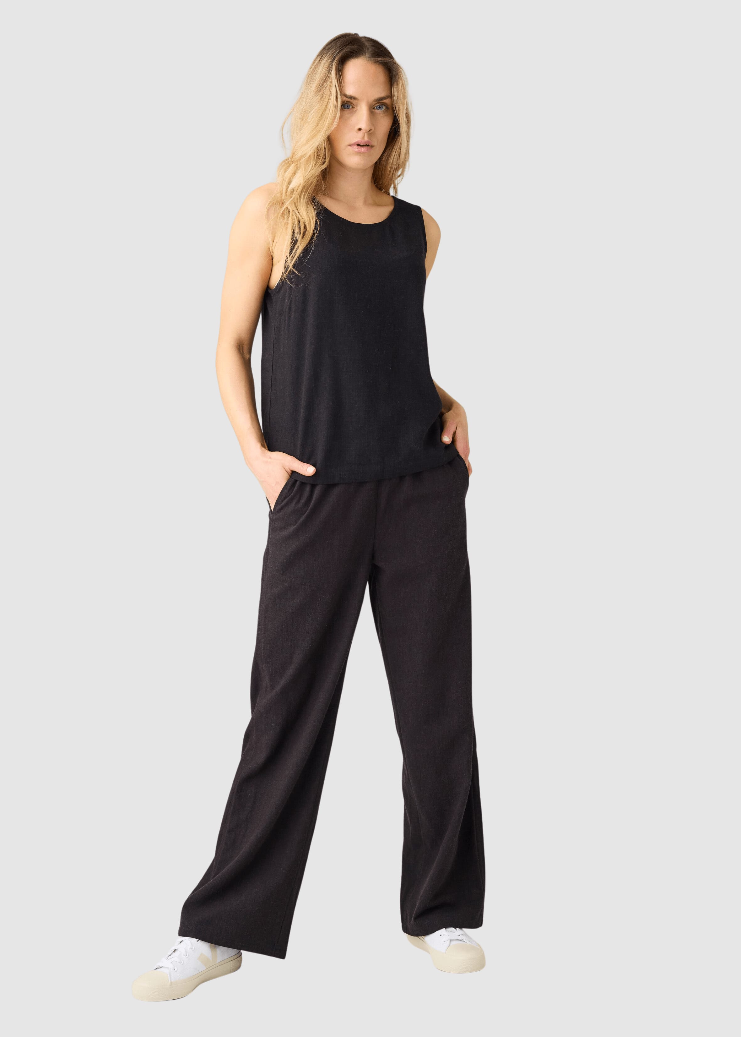 Linen-MIX Top Black Jet