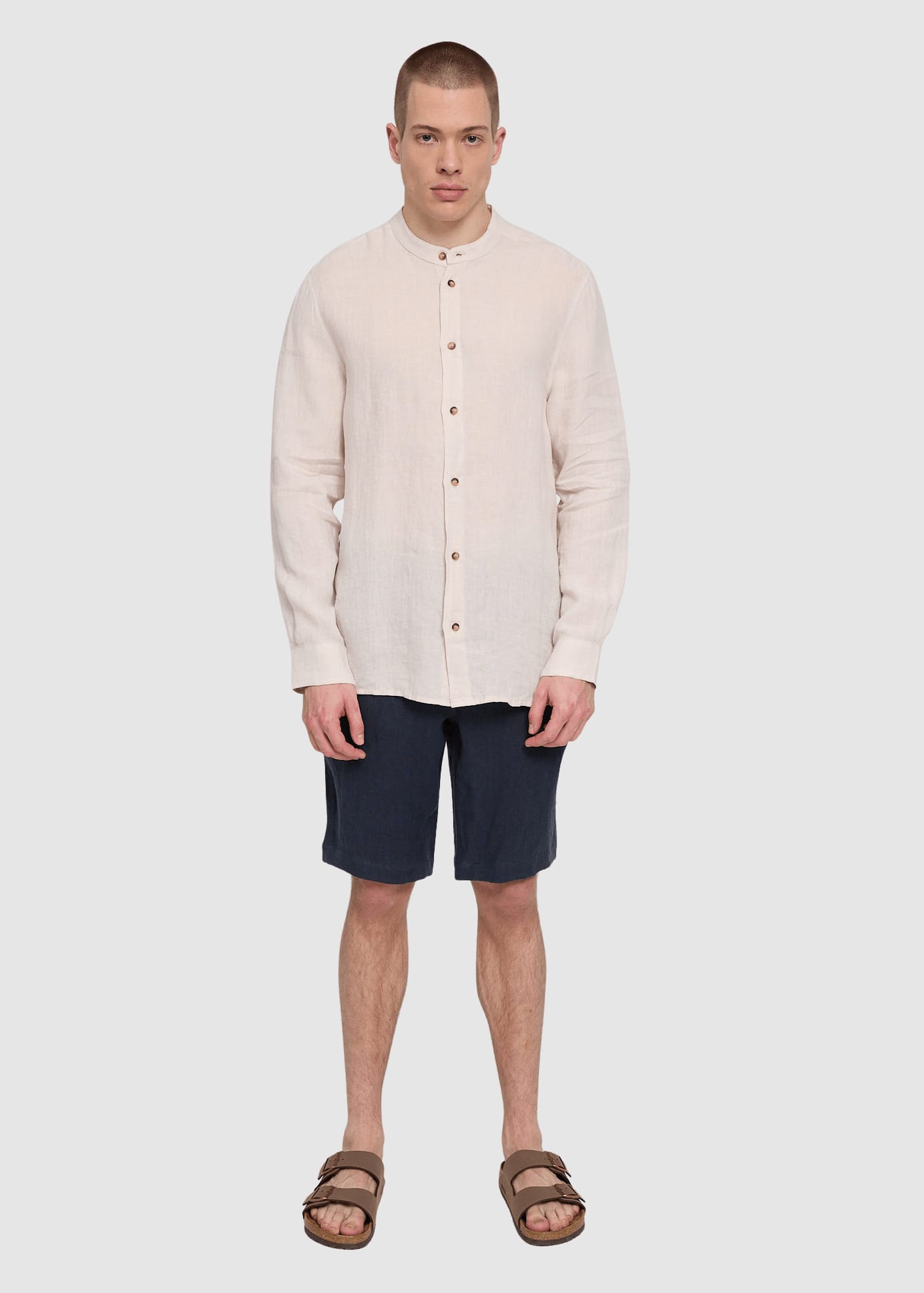 Stand Collar Linen Shirt Moon