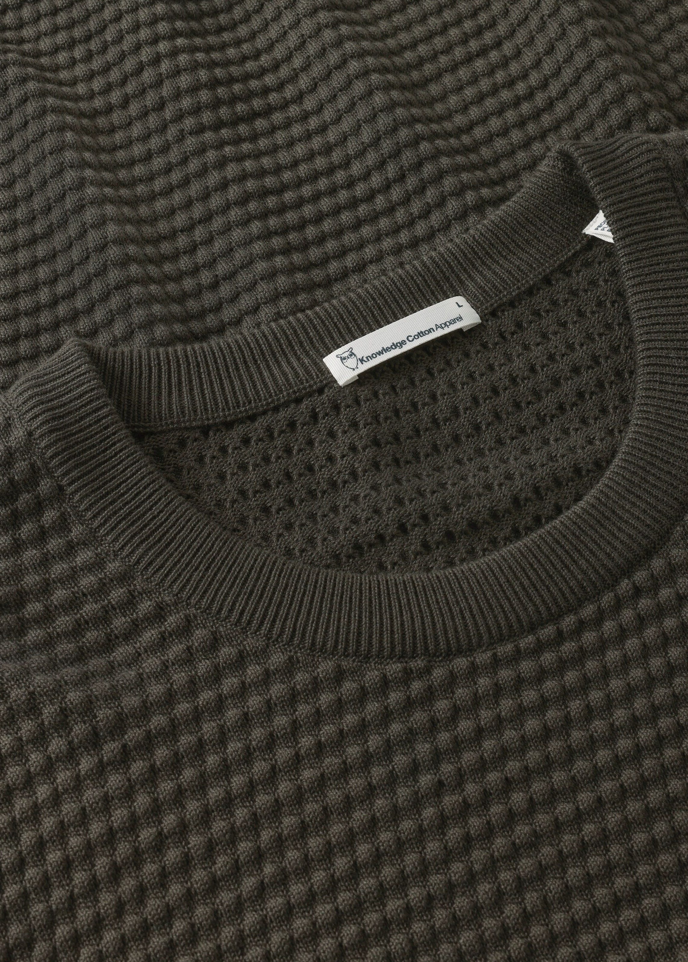 knowledge-cotton-apparel-bubble-knit-crew-neck-forrest-night-3.jpeg Bubble Knit Crew Neck Forrest Night