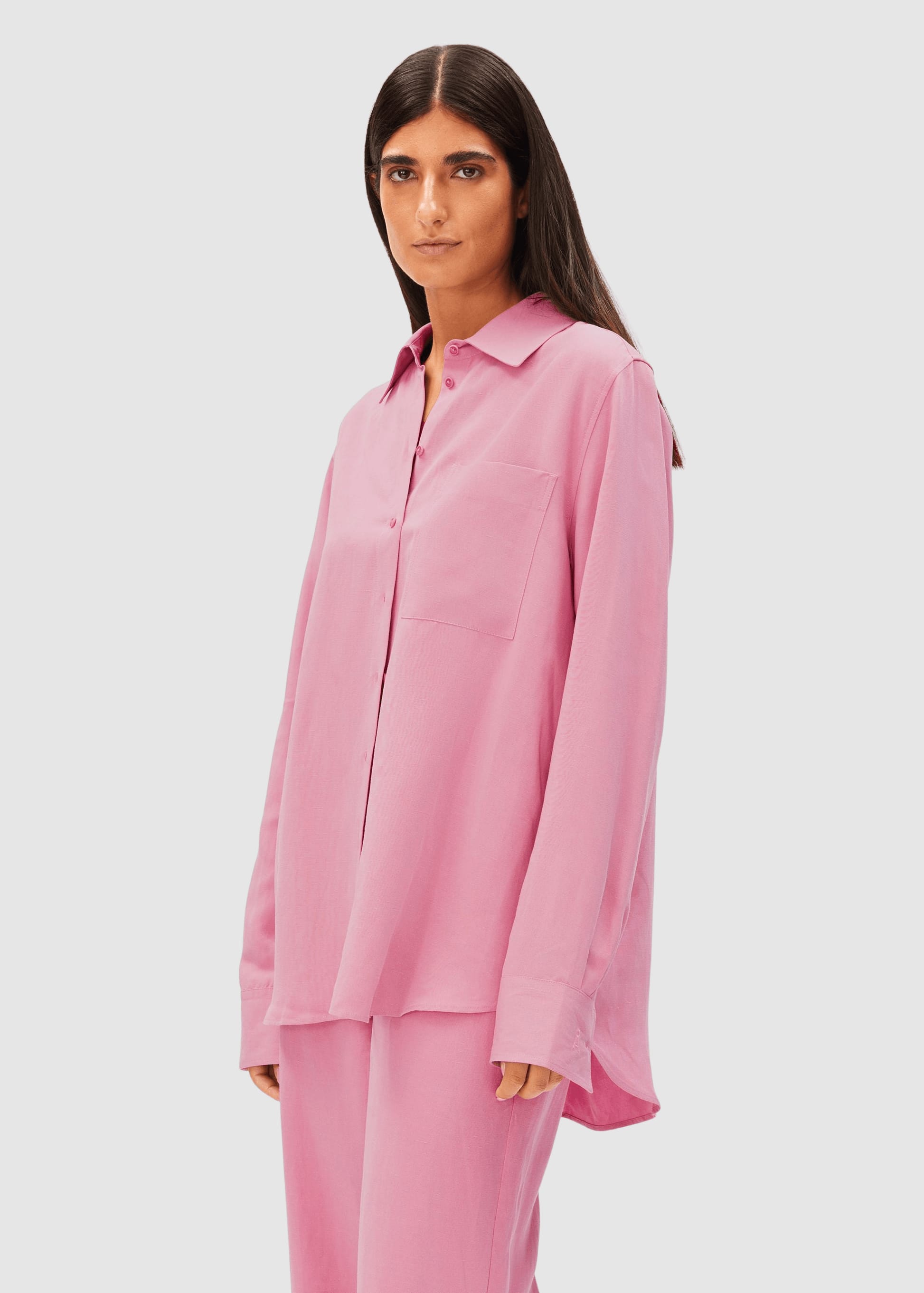 Linen Blend Shirt Blouse Washed Berry