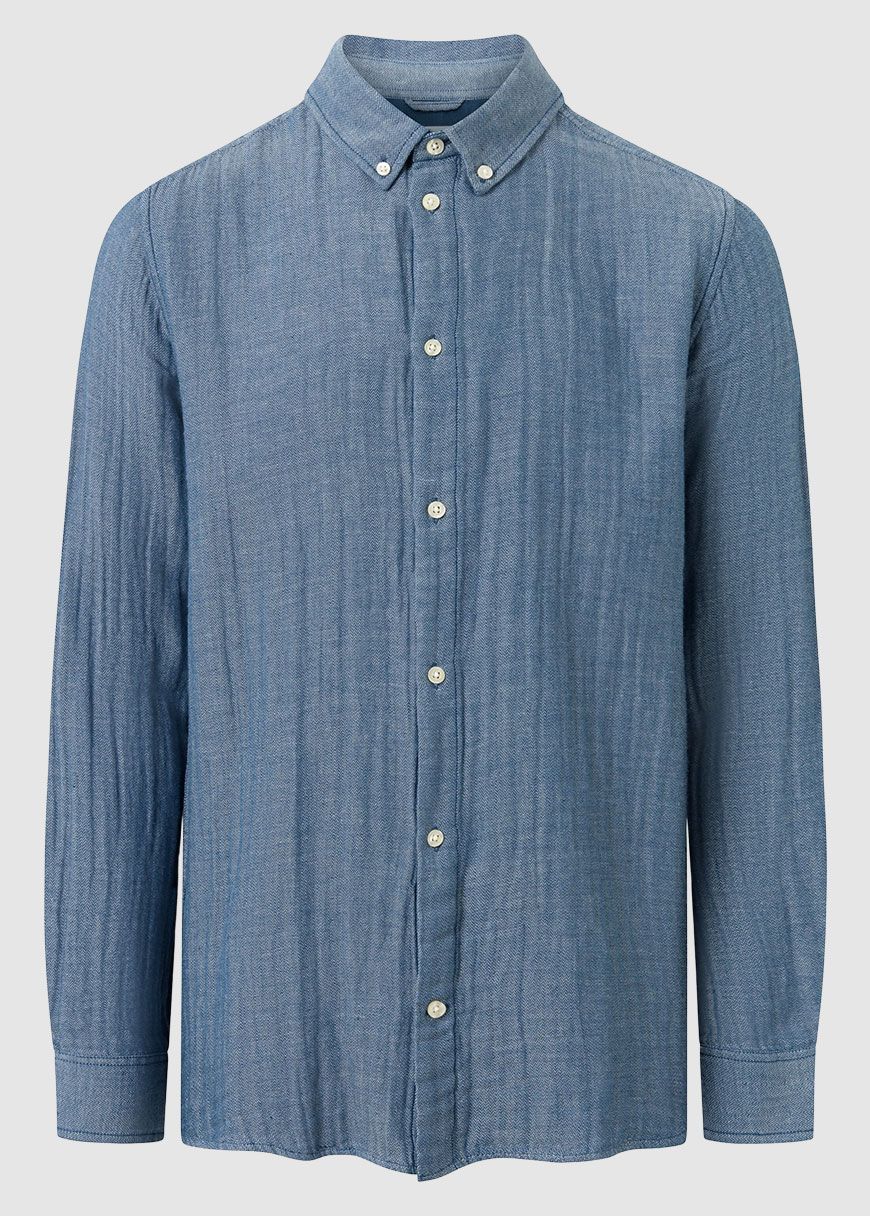 Relaxed Fit Double Layer Fishbone Structure Cotton Shirt Relaxed Fit Double Layer Fishbone Structure Cotton Shirt