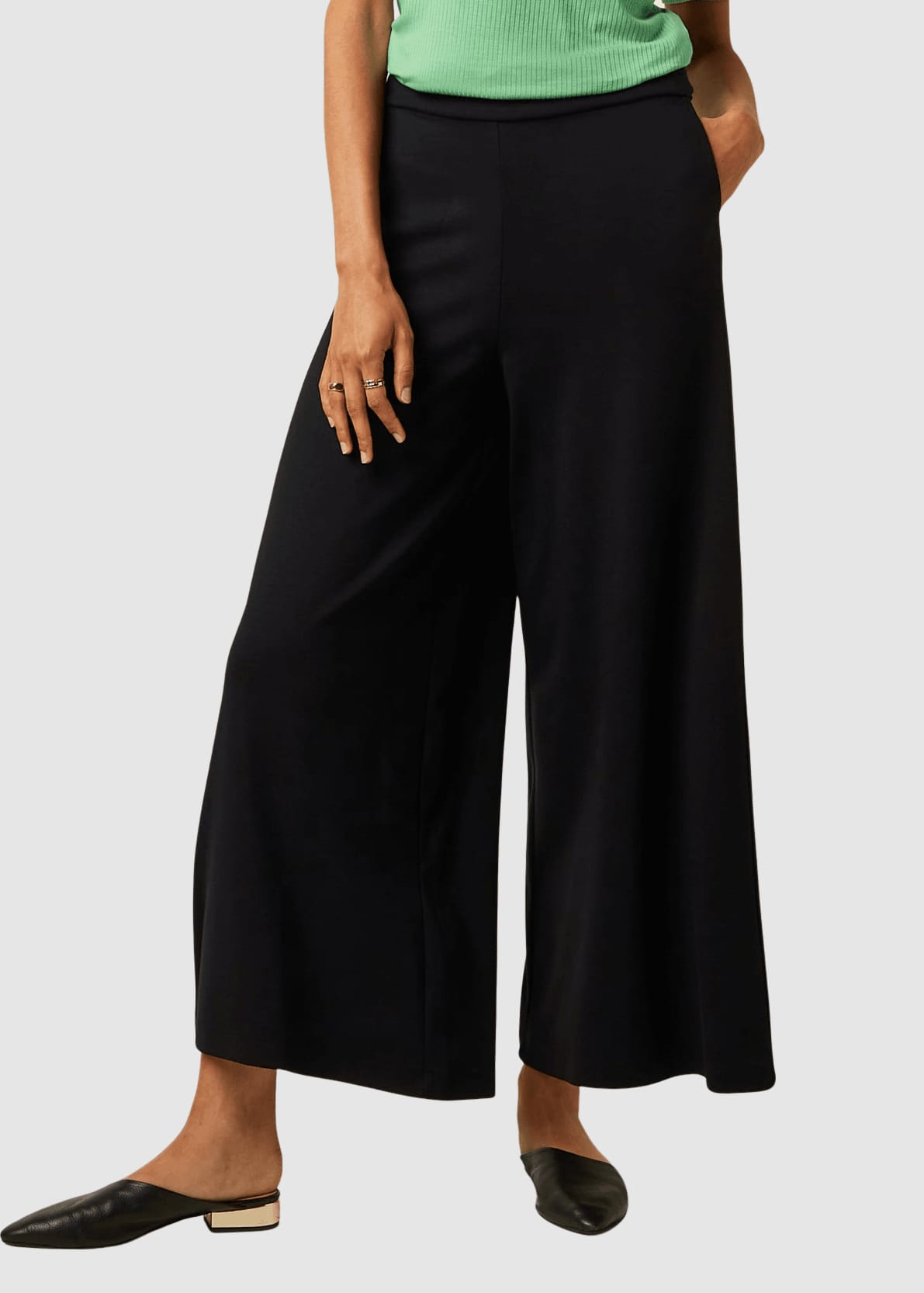 Border Palazzo Cropped Pants Milano Uni Black