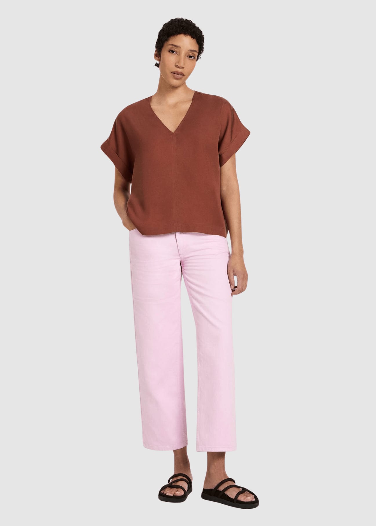 Blusenshirt Aus Tencel Dark Mocca