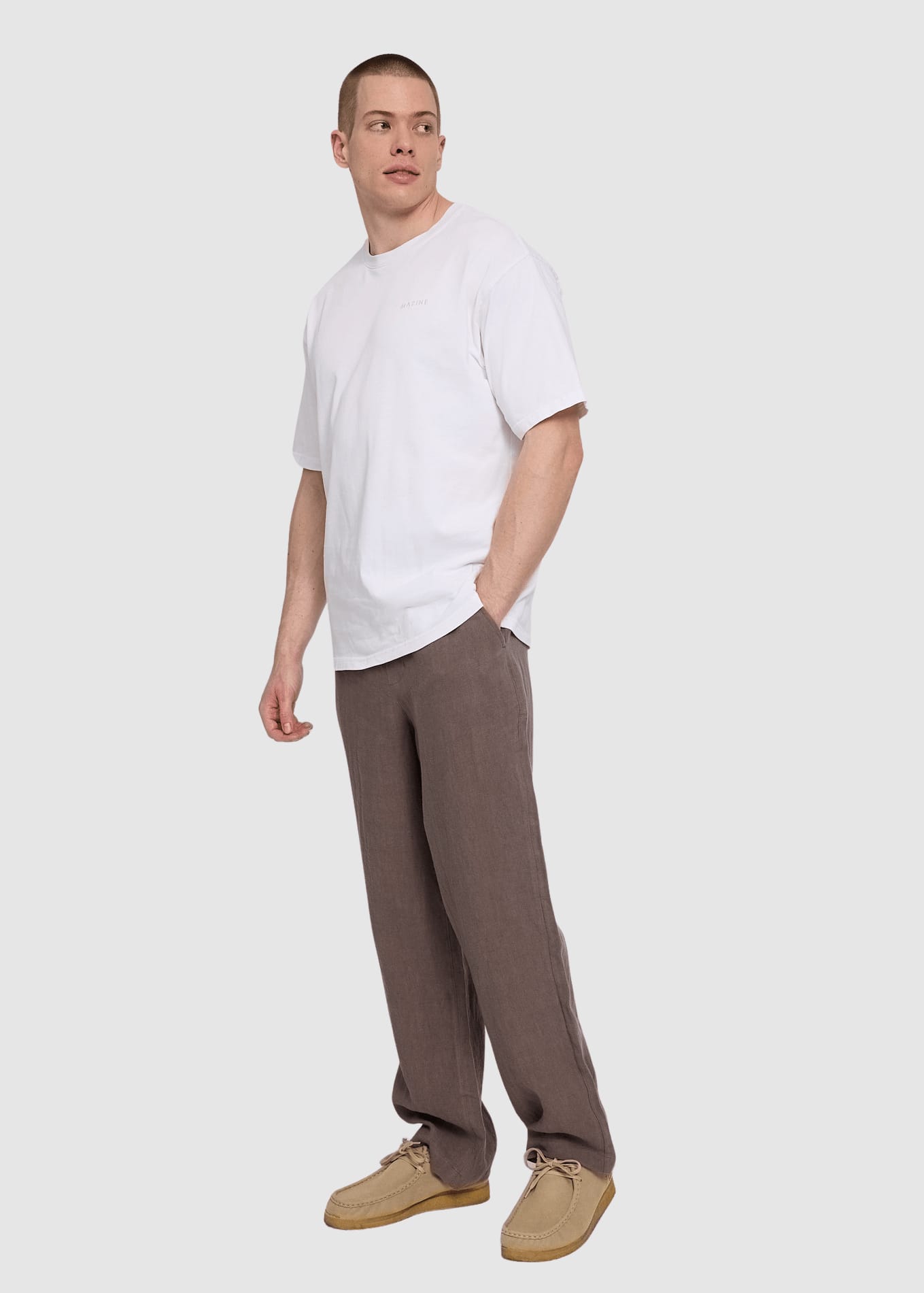 Linen Pull-On Pants Grey Brown Linen Pull-On Pants Grey Brown