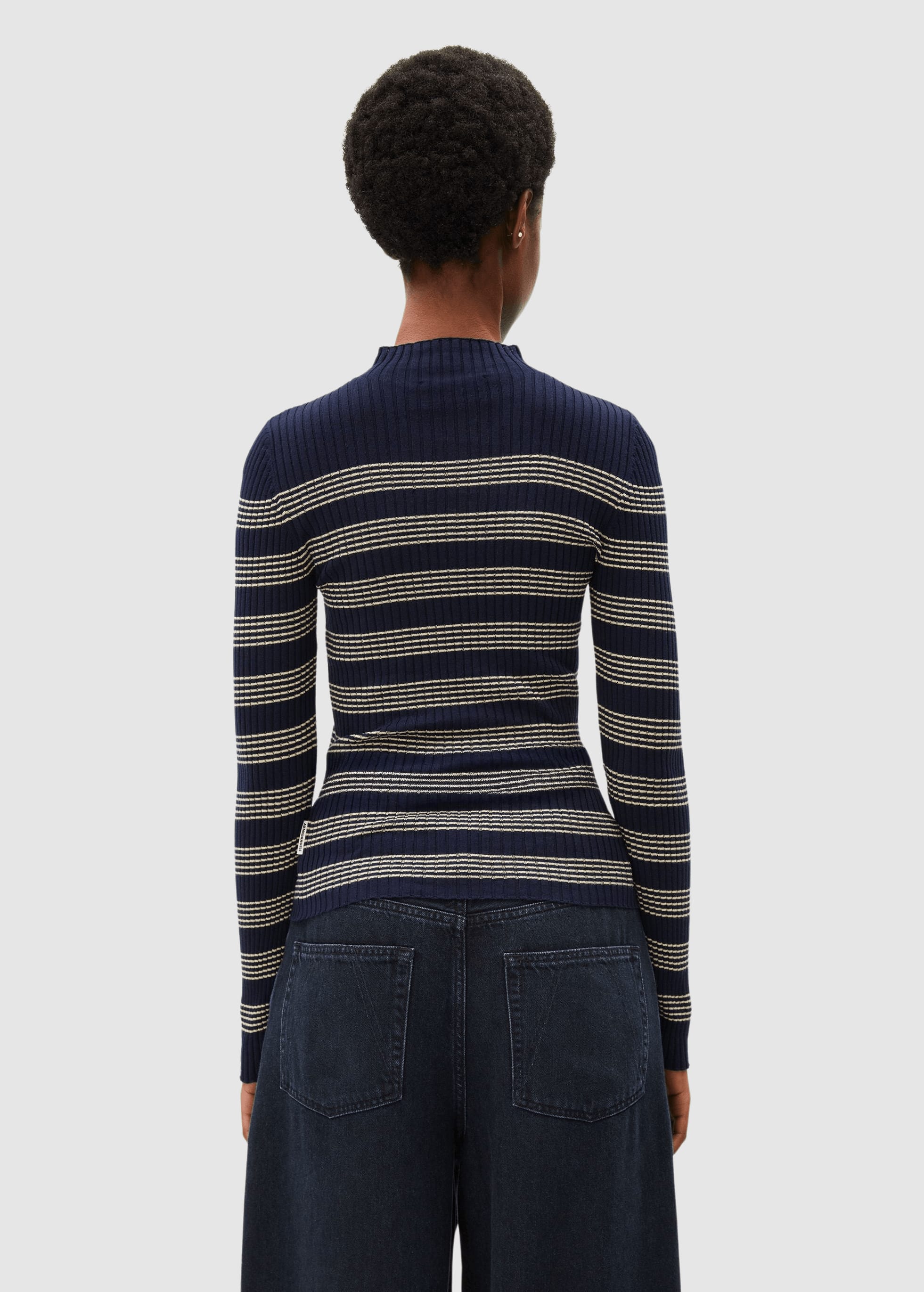 Alaania Striped Knit Sweater Tinted Navy Golden Hay