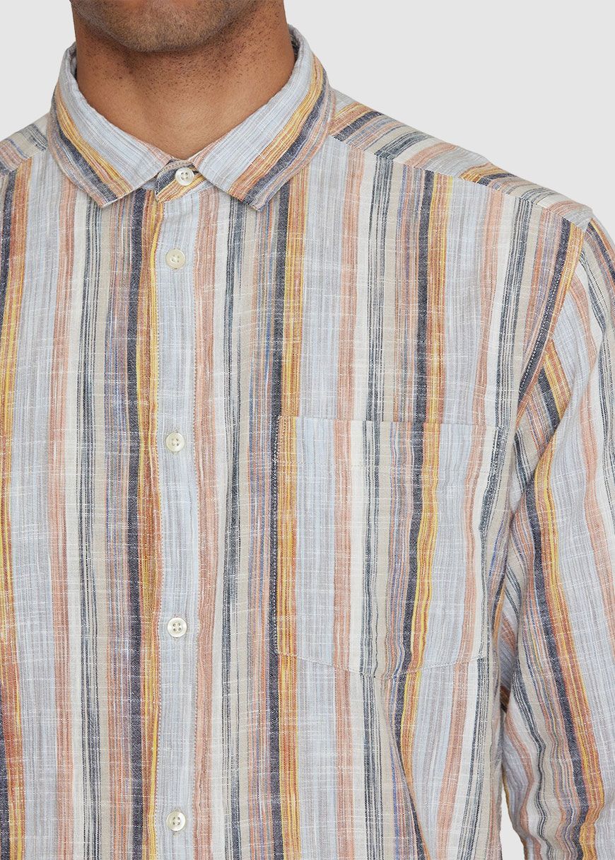 Loose Multicolored Striped Linen Shirt