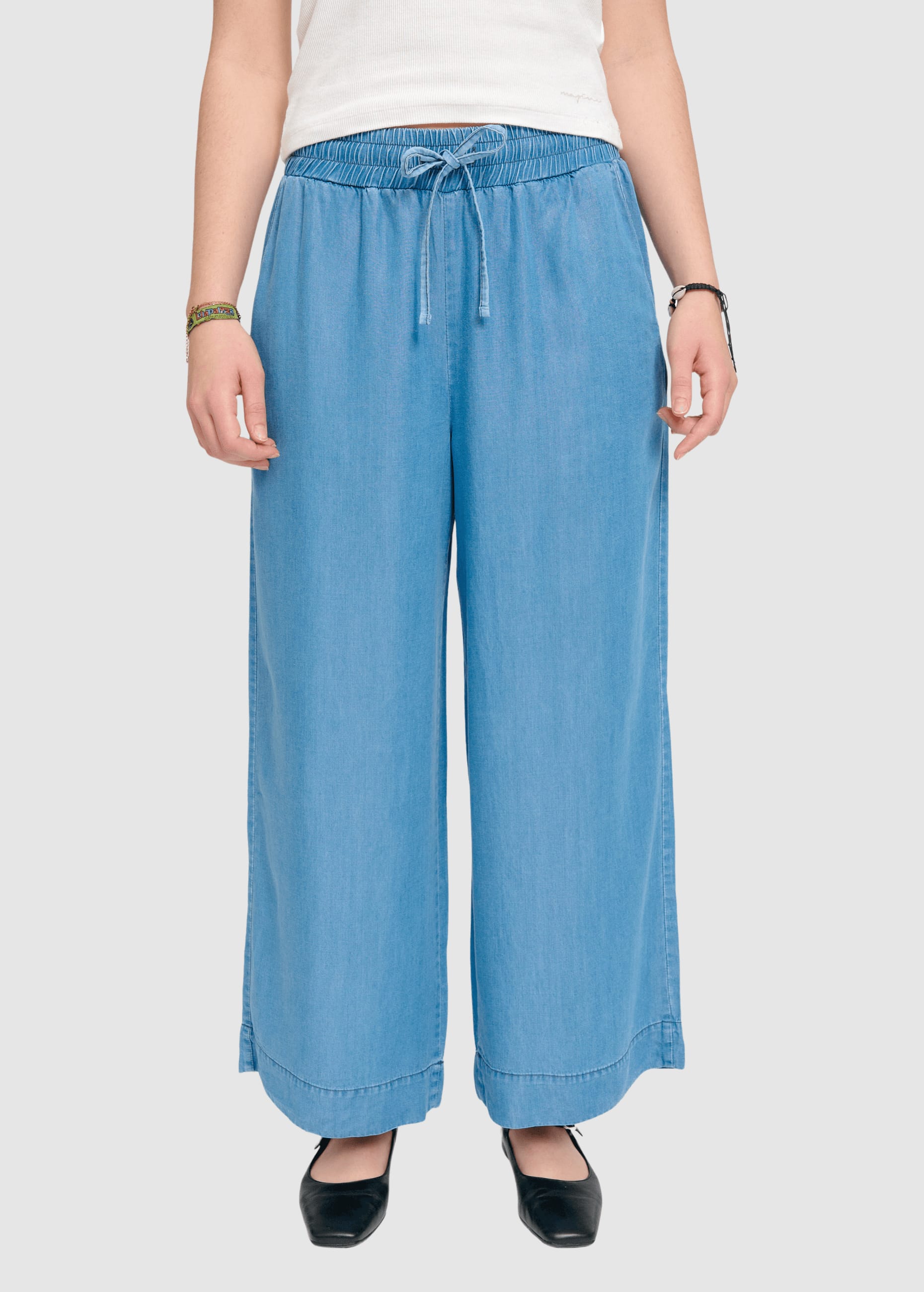 Wide Leg Tencel Pants Elastic Dark Blue Wash