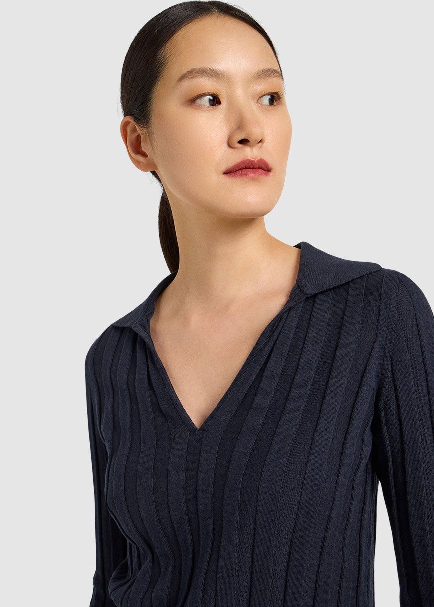 Rippenpullover mit Polo-Kragen