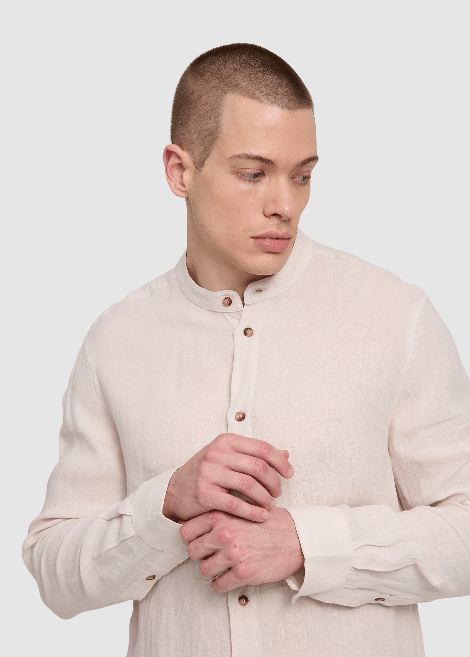 Stand Collar Linen Shirt Moon