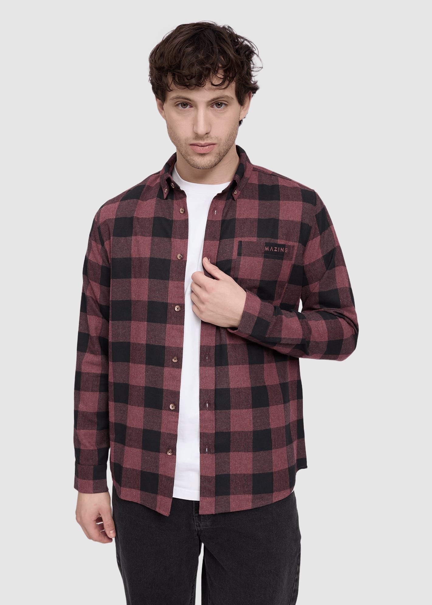 Checked Flannel Shirt Eggplant Black Melange