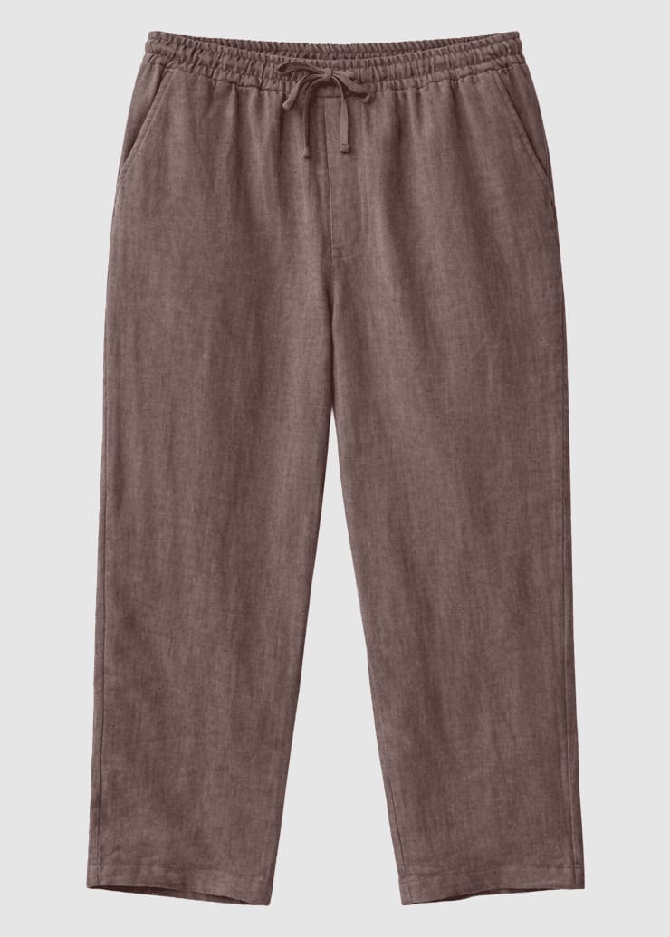 Linen Pull-On Pants Grey Brown Linen Pull-On Pants Grey Brown