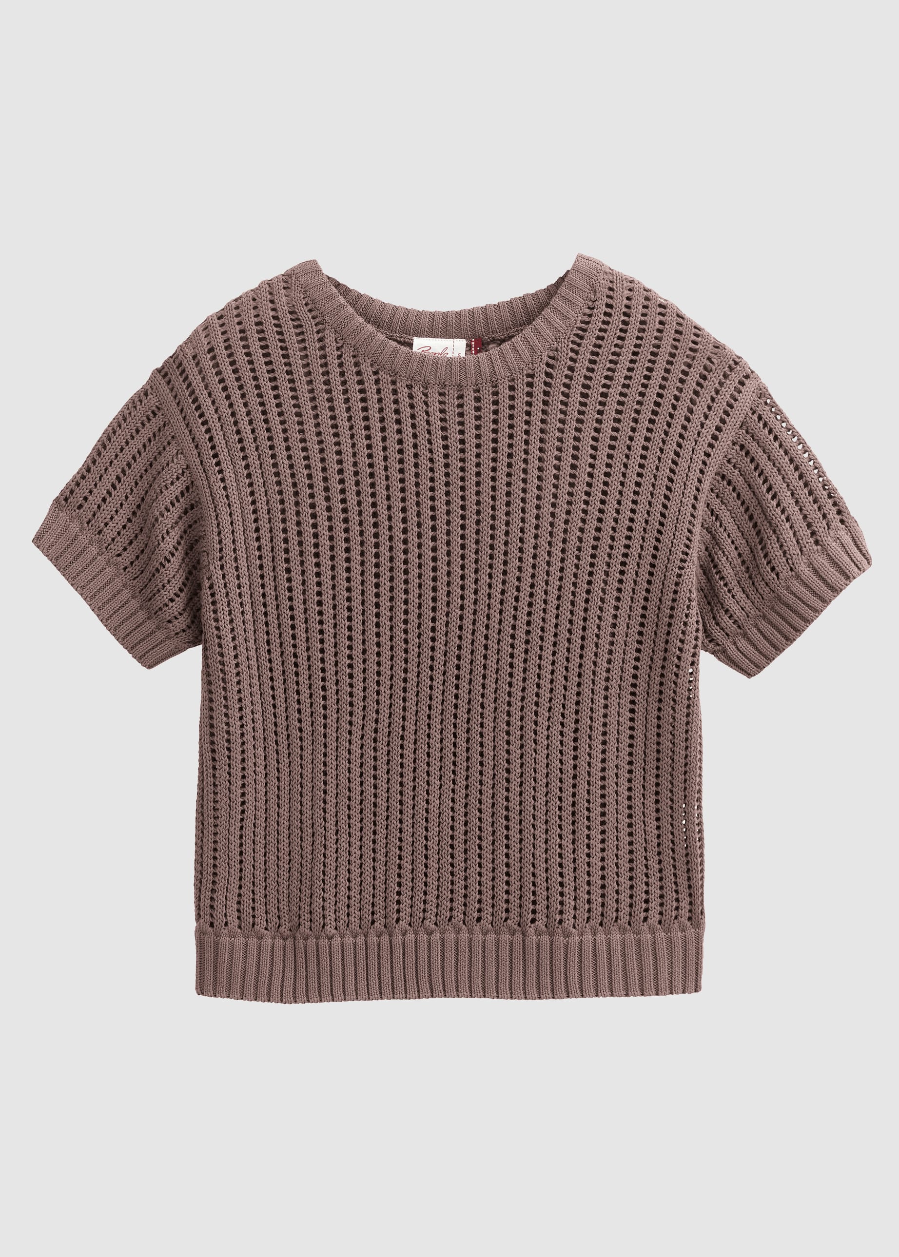 Ajour Kurzarm-Pullover Taupe