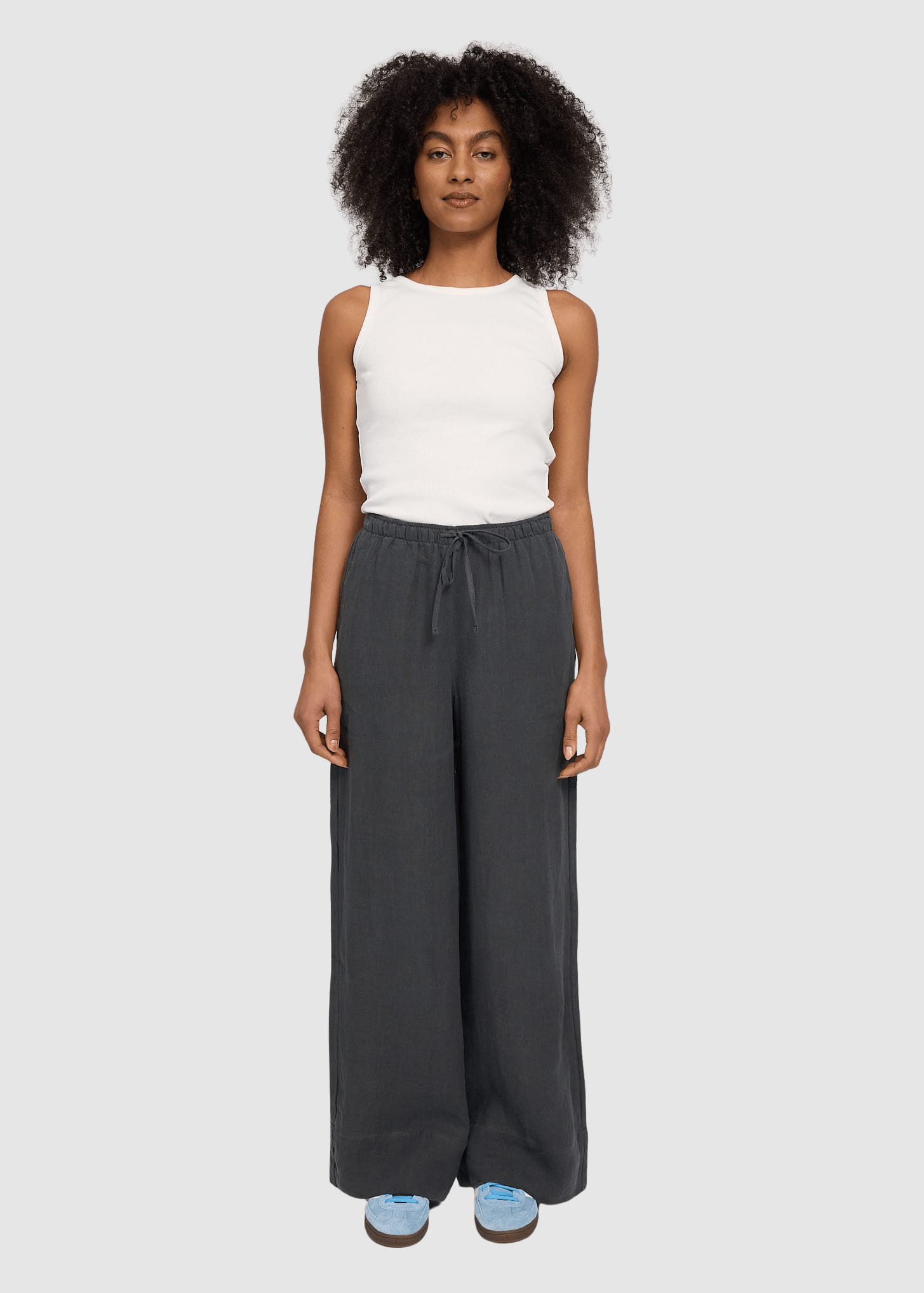 Drawstring Linen Pants Anthra