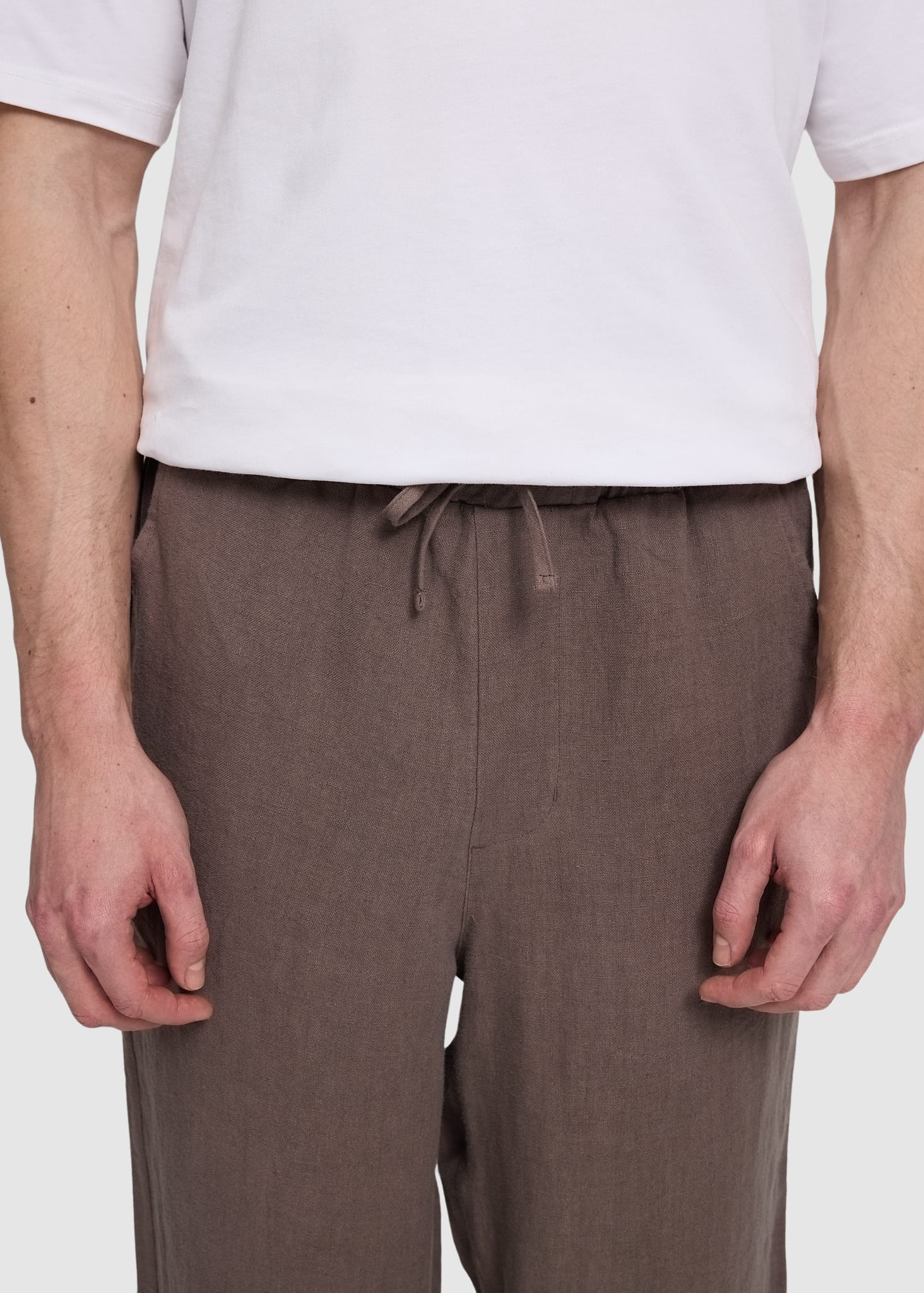 Linen Pull-On Pants Grey Brown Linen Pull-On Pants Grey Brown