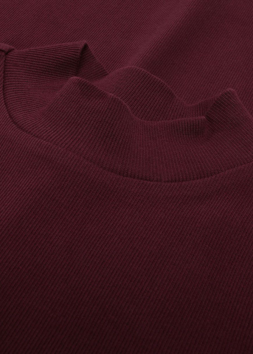 Rib High Neck Long Sleeved