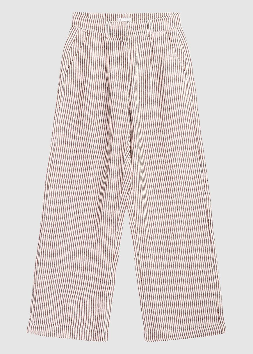 Posey Wide Mid-Rise Striped Linen Pants