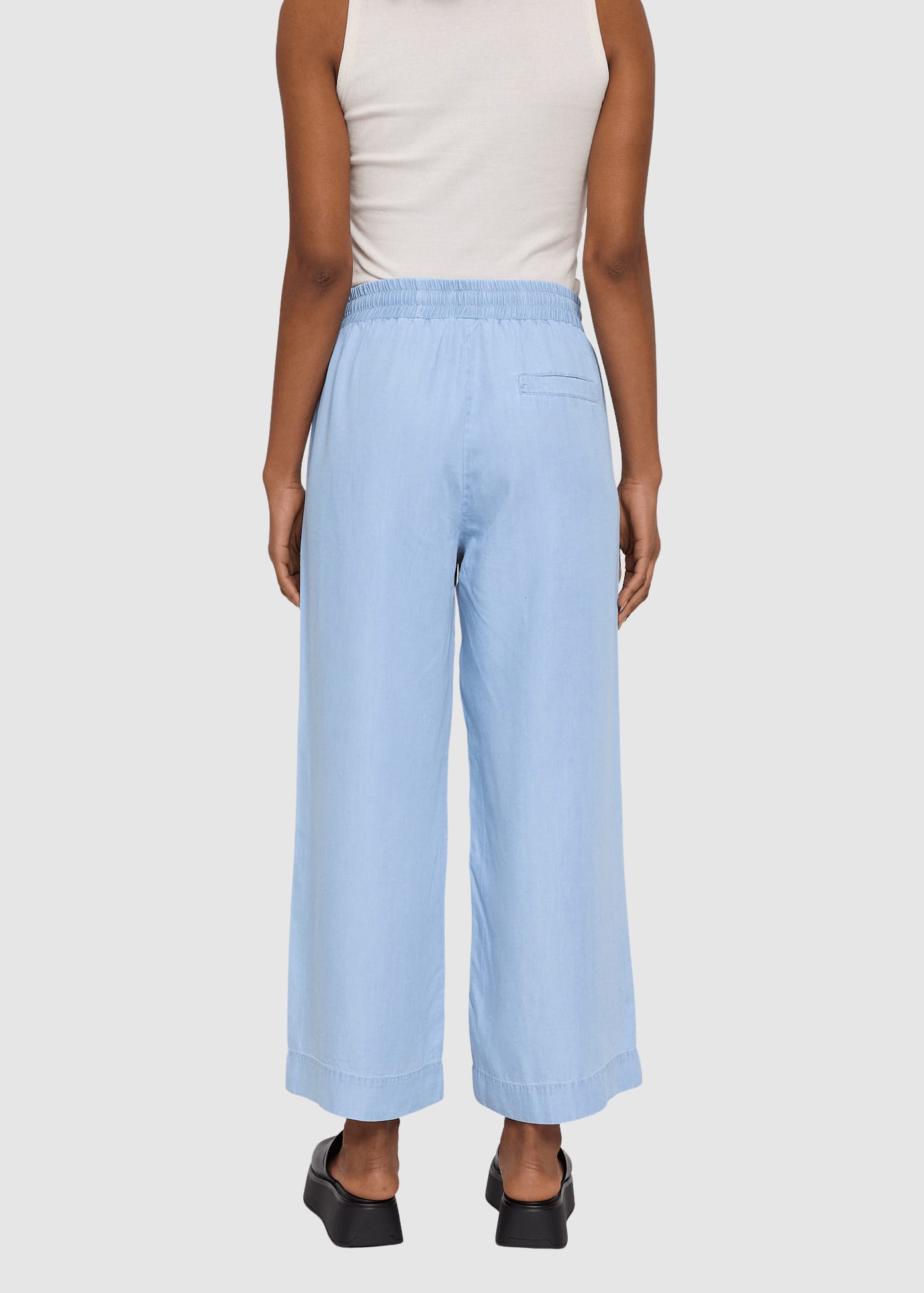 Wide Leg Tencel Pants Elastic Light Blue Wash