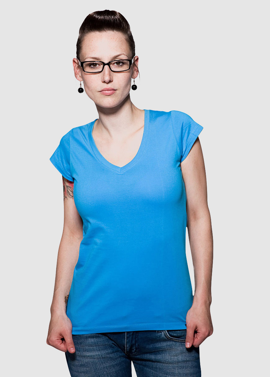 T-Shirt V-Ausschnitt Blau