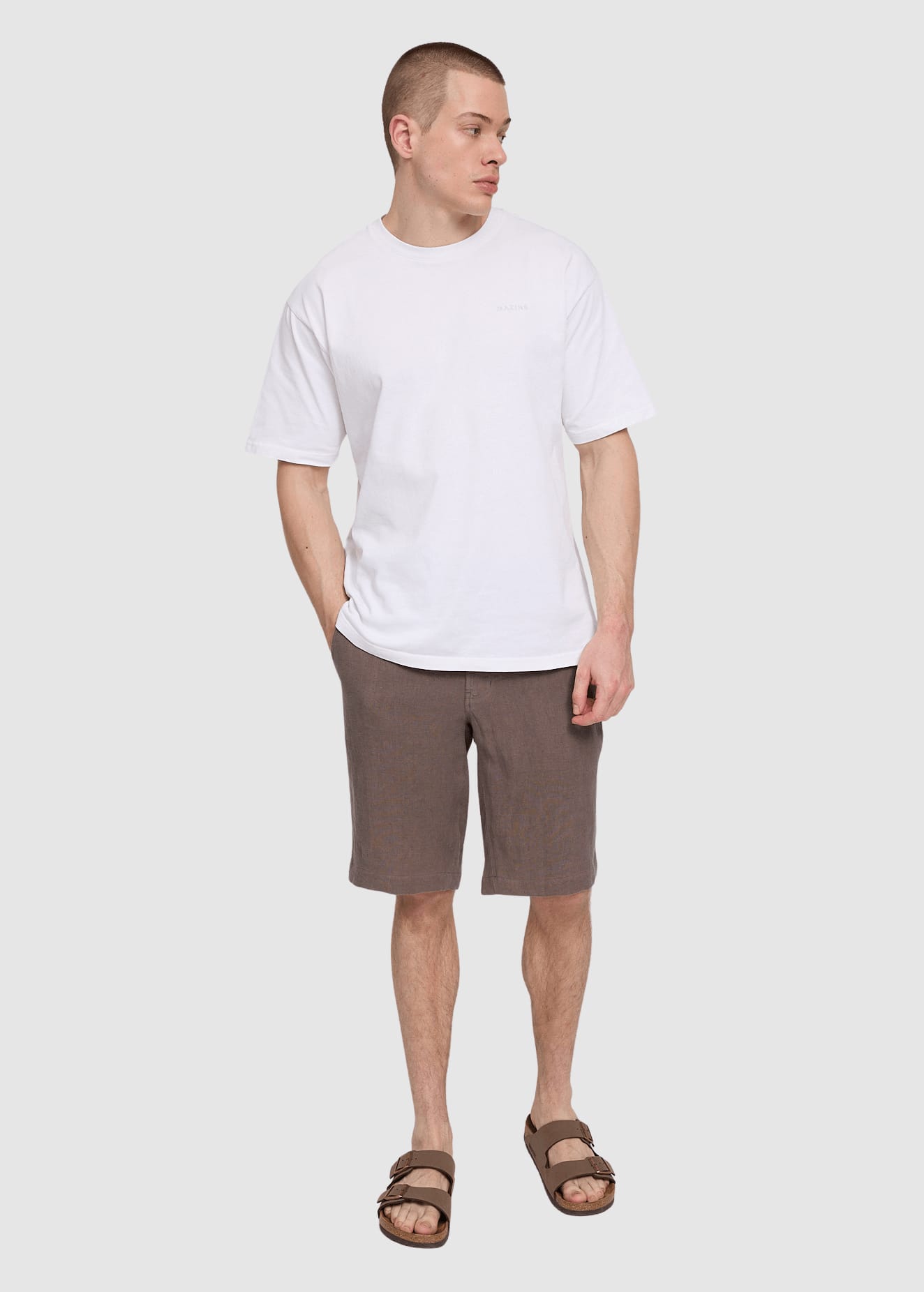 Regular Linen Shorts Grey Brown