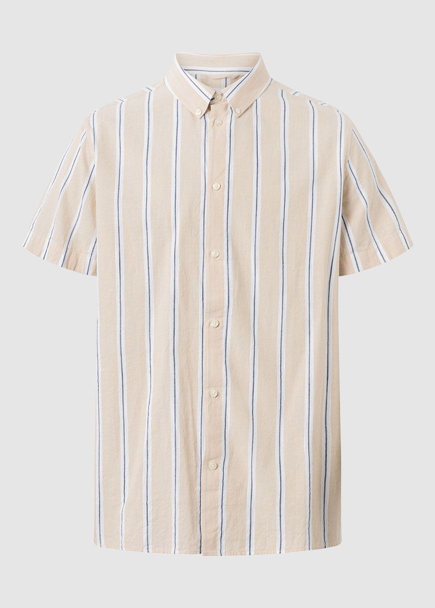 Relaxed Fit Striped Short Sleeved Cotton Shirt