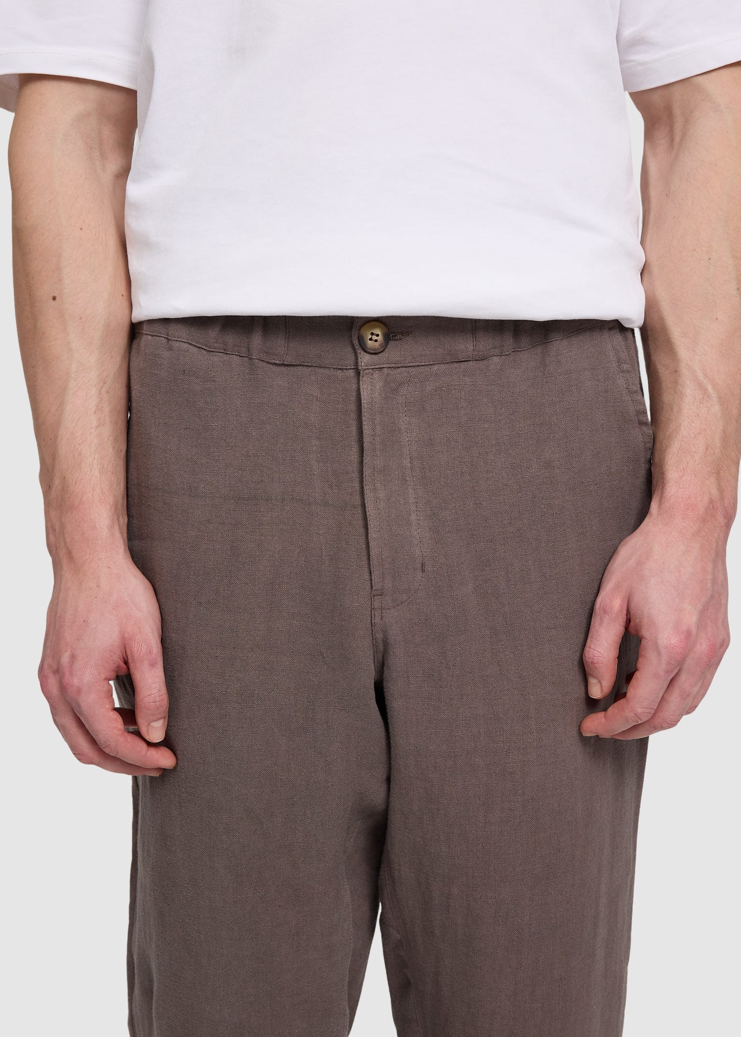 Regular Linen Pants Grey Brown